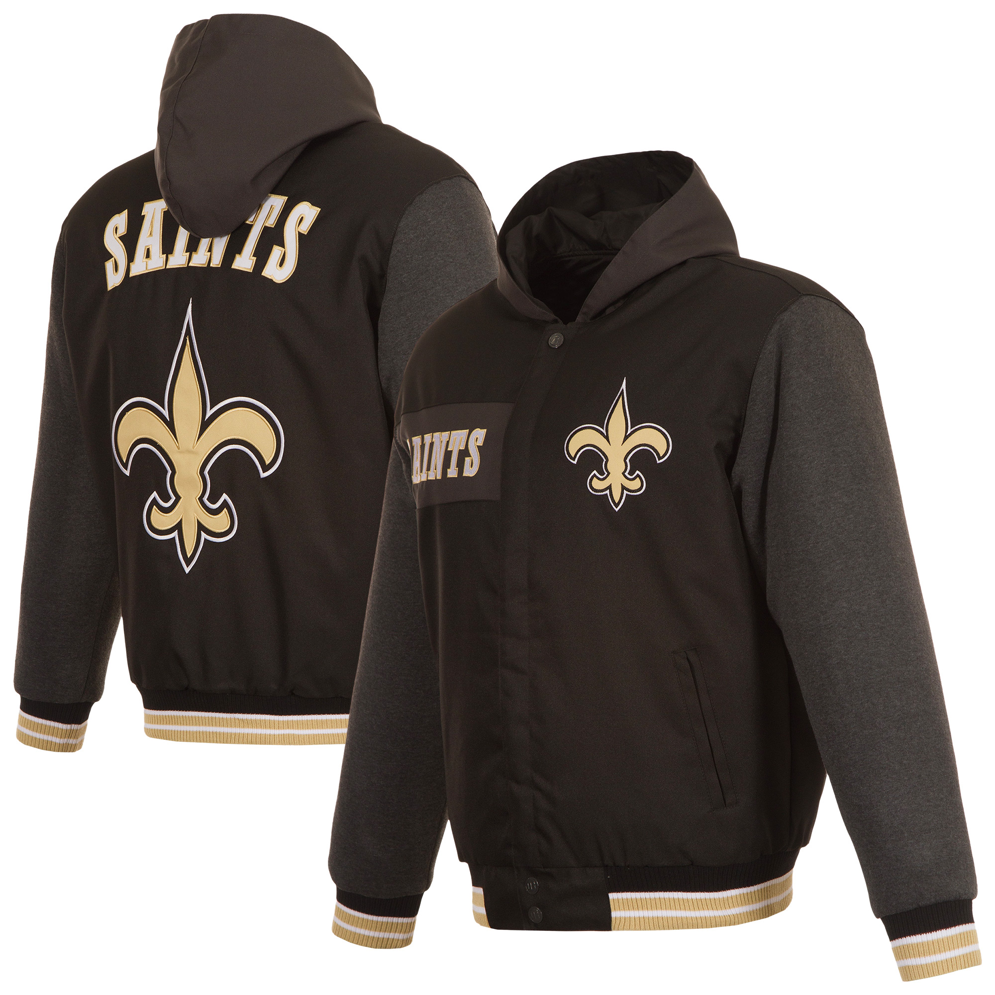 Men's JH Design Black New Orleans Saints Reversible Twill Hoodie Full-Zip Jacket