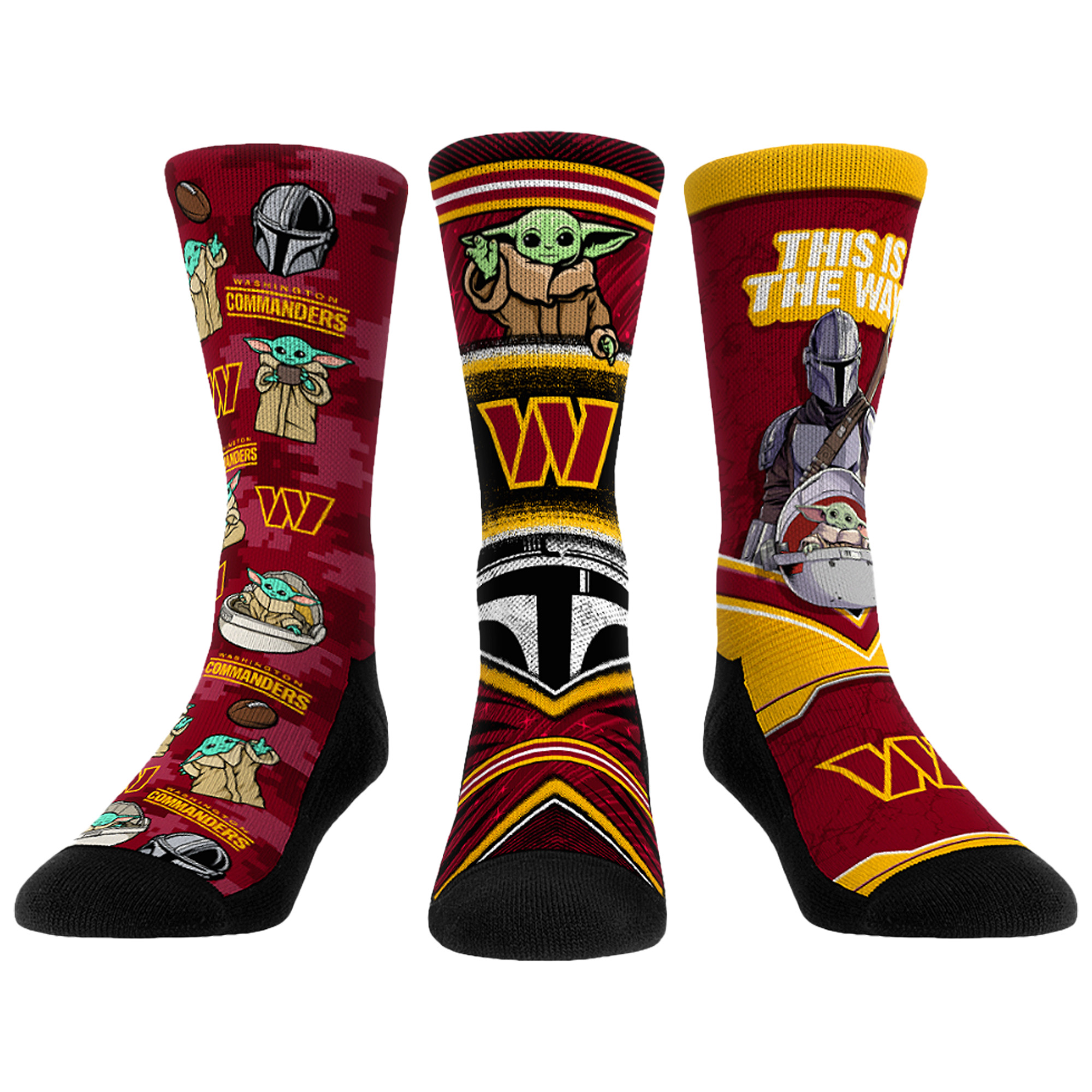 Unisex Rock Em Washington Commanders 3-Pack Mandalorian Crew Socks