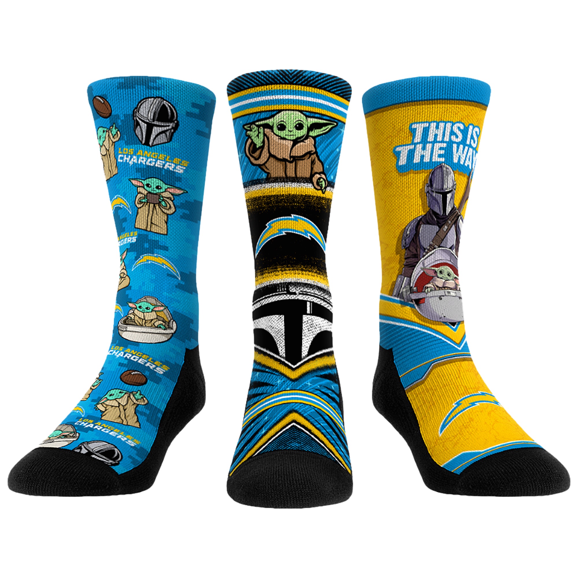 Unisex Rock Em Los Angeles Chargers 3-Pack Mandalorian Crew Socks