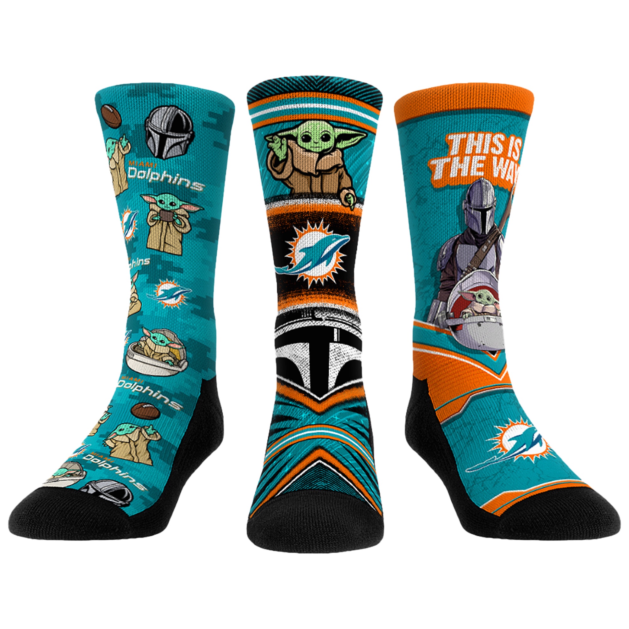 Unisex Rock Em Miami Dolphins 3-Pack Mandalorian Crew Socks