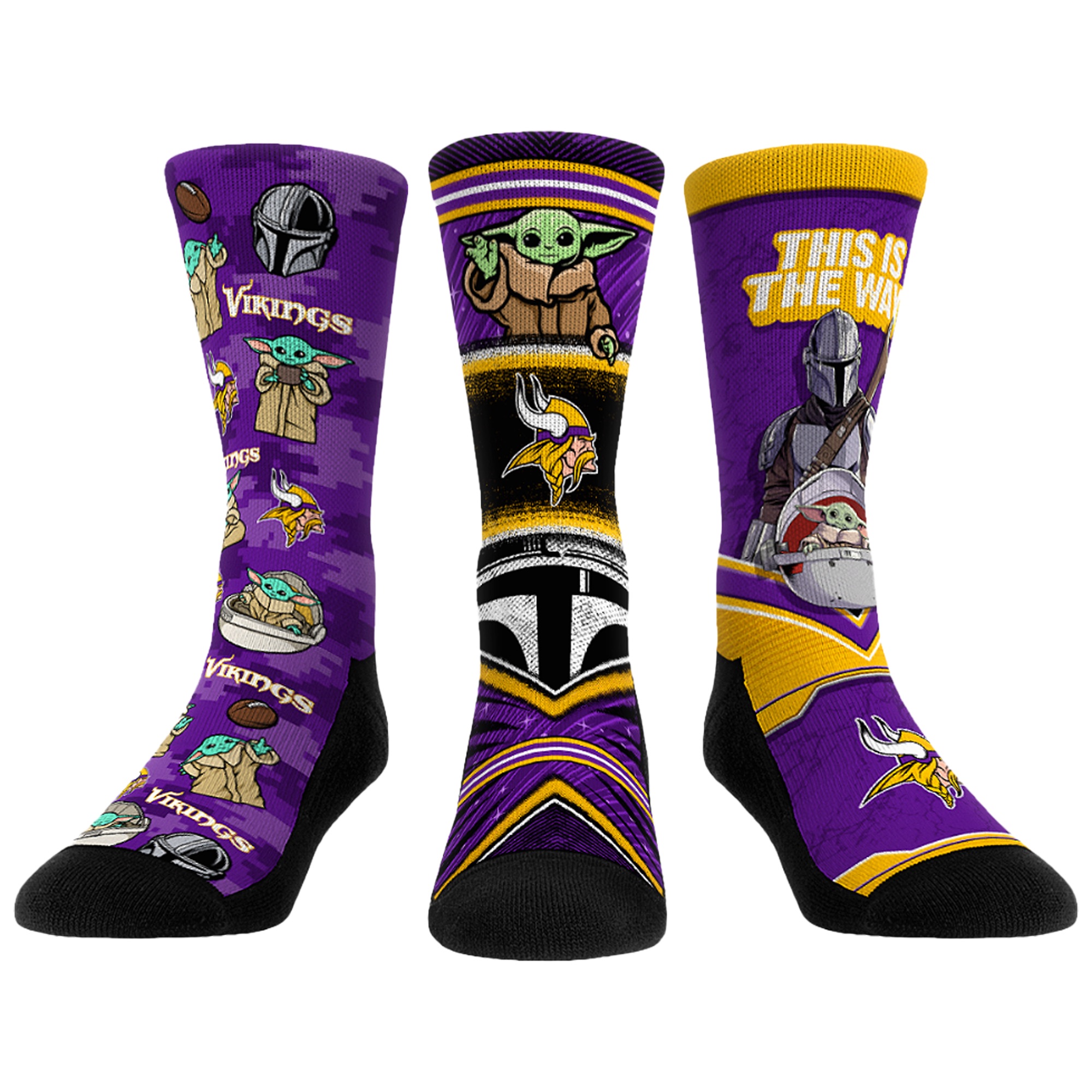 Unisex Rock Em Minnesota Vikings 3-Pack Mandalorian Crew Socks