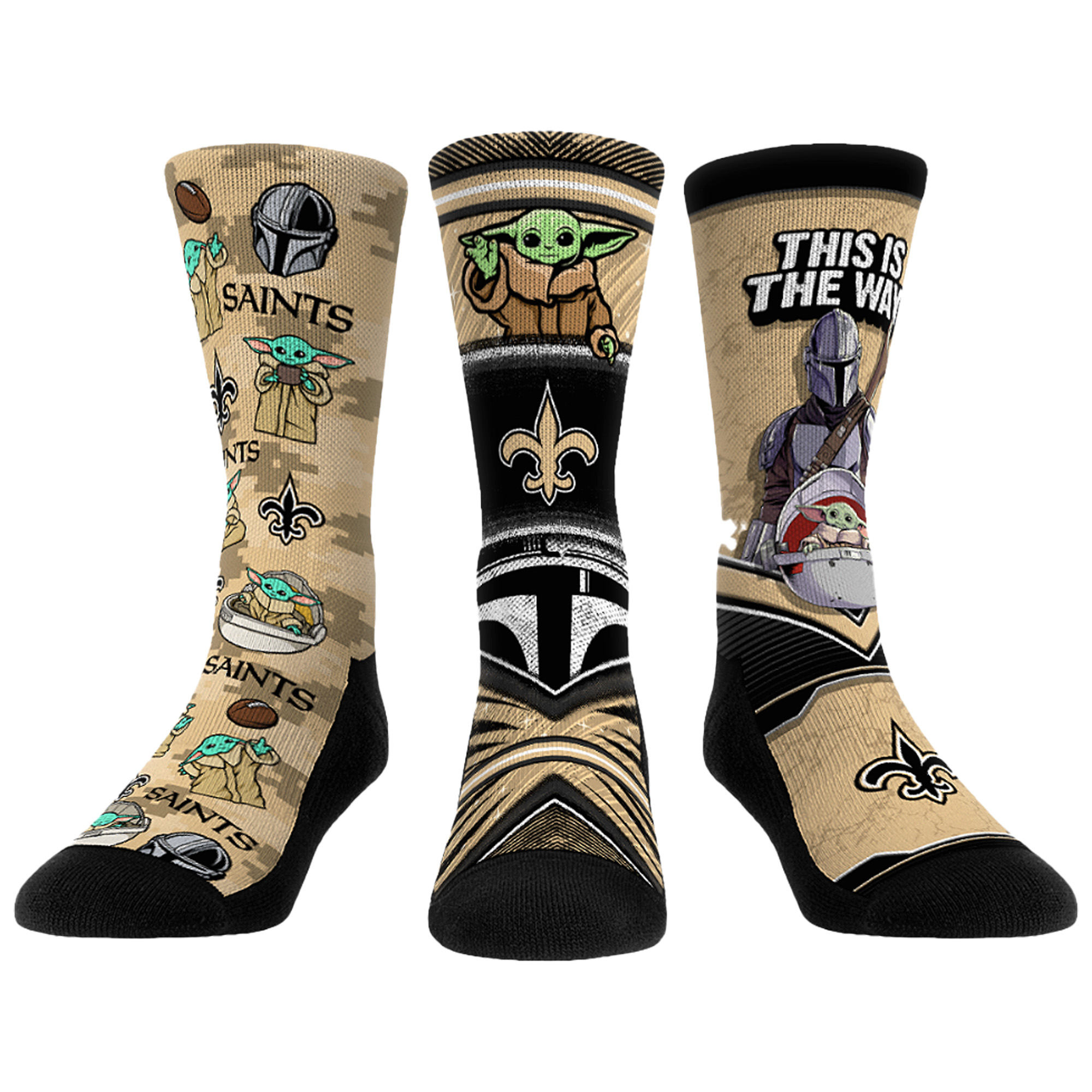 Unisex Rock Em New Orleans Saints 3-Pack Mandalorian Crew Socks