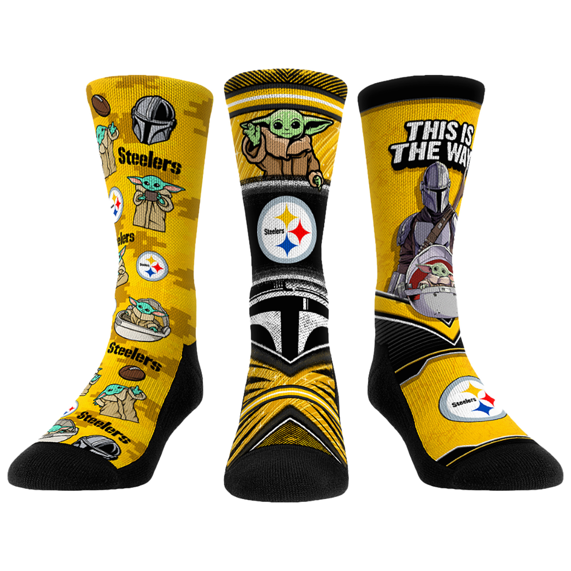 Unisex Rock Em Pittsburgh Steelers 3-Pack Mandalorian Crew Socks