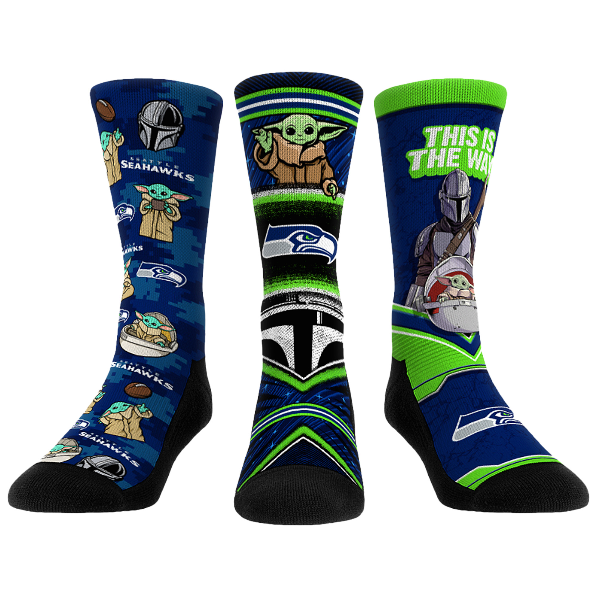 Unisex Rock Em Seattle Seahawks 3-Pack Mandalorian Crew Socks