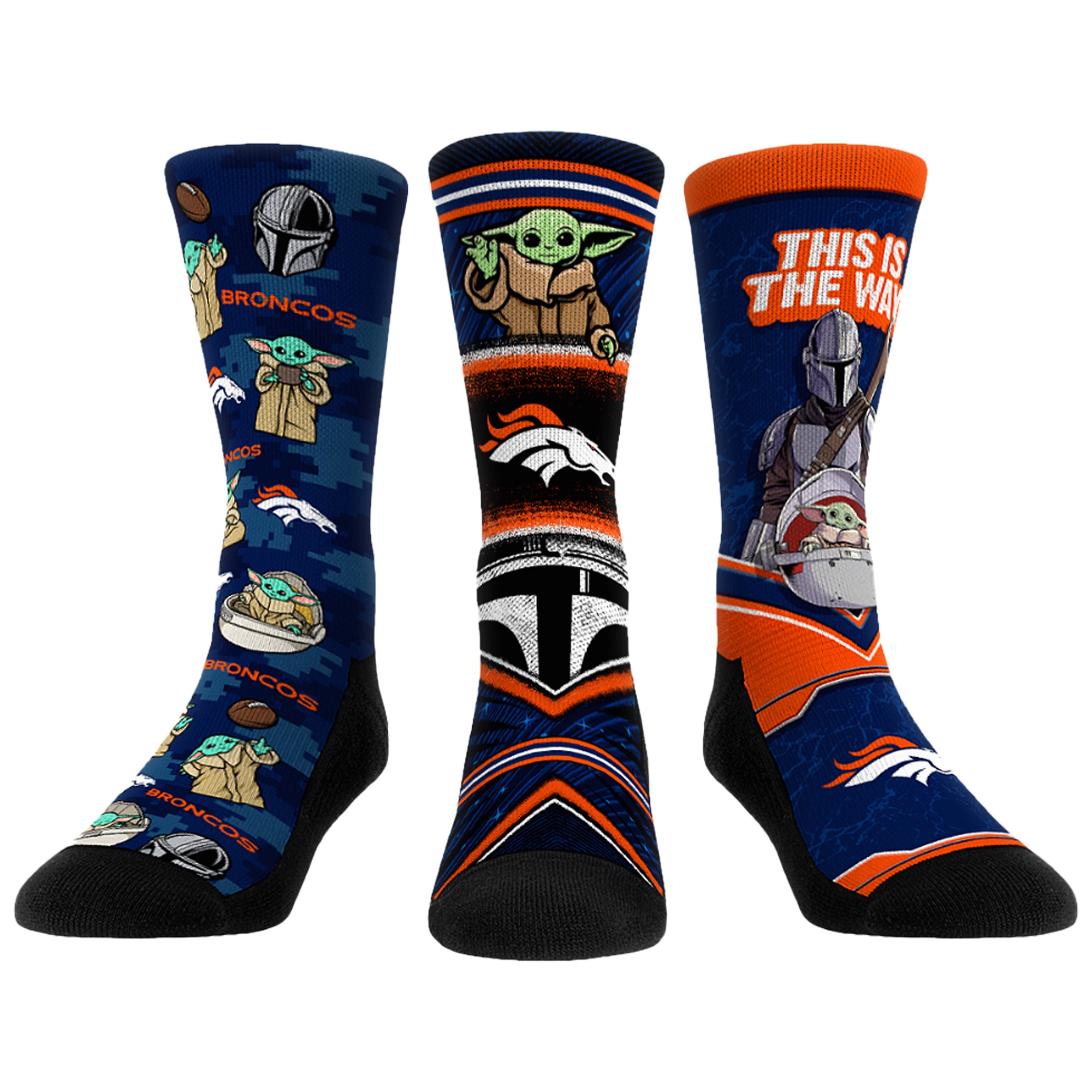 Unisex Rock Em Denver Broncos 3-Pack Mandalorian Crew Socks