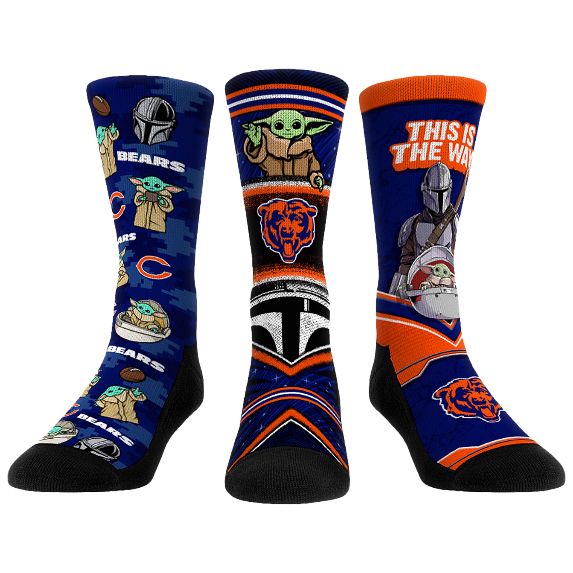 Unisex Rock Em Chicago Bears 3-Pack Mandalorian Crew Socks