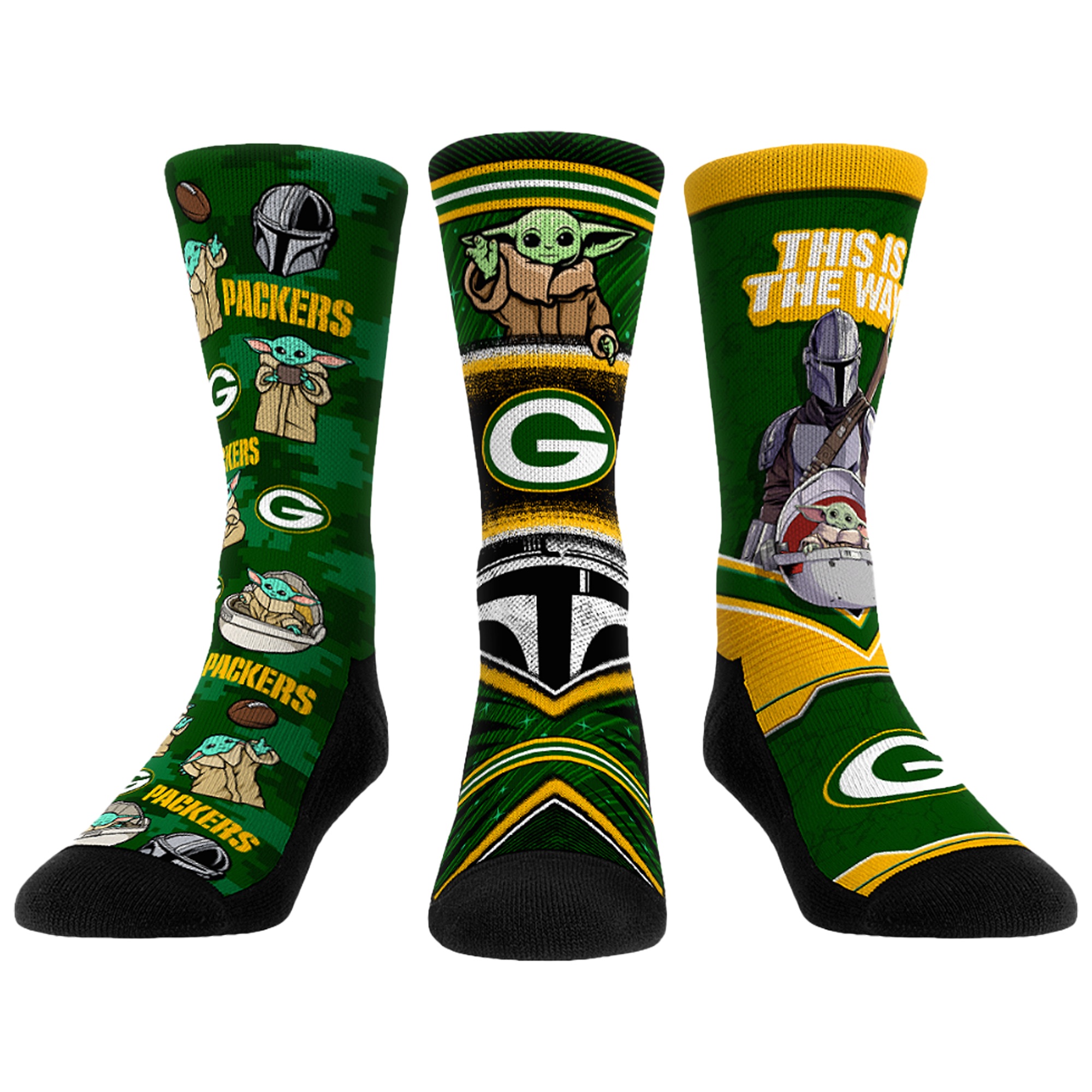 Unisex Rock Em Green Bay Packers 3-Pack Mandalorian Crew Socks