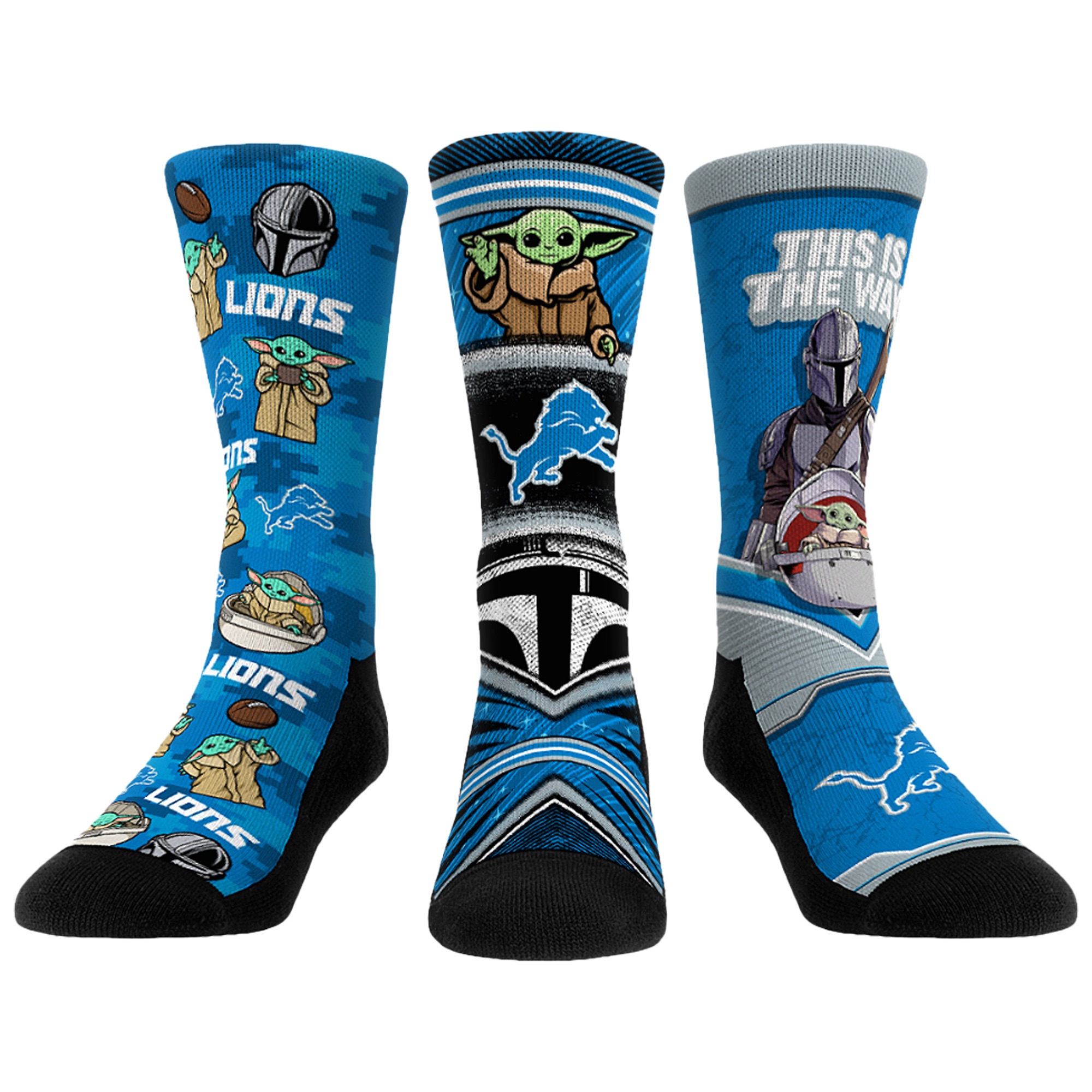 Unisex Rock Em Detroit Lions 3-Pack Mandalorian Crew Socks