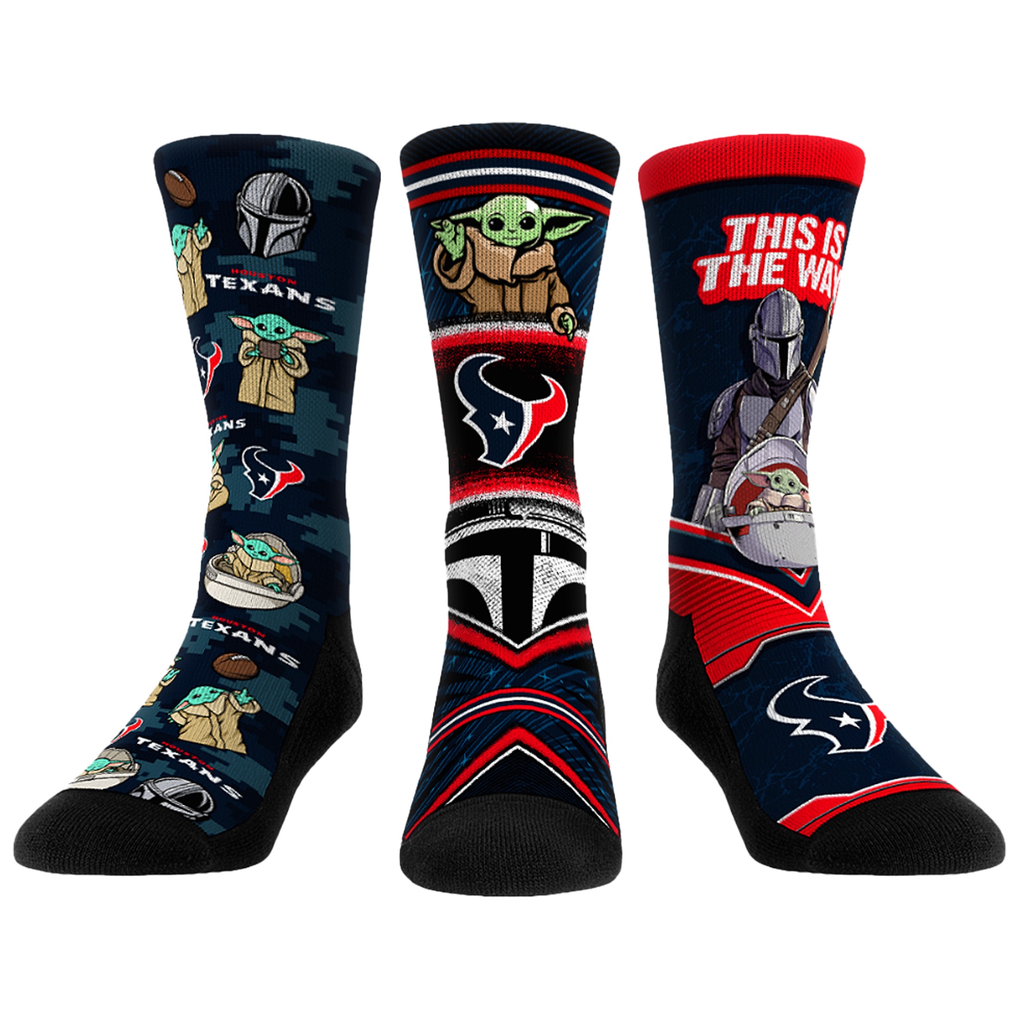 Unisex Rock Em Houston Texans 3-Pack Mandalorian Crew Socks