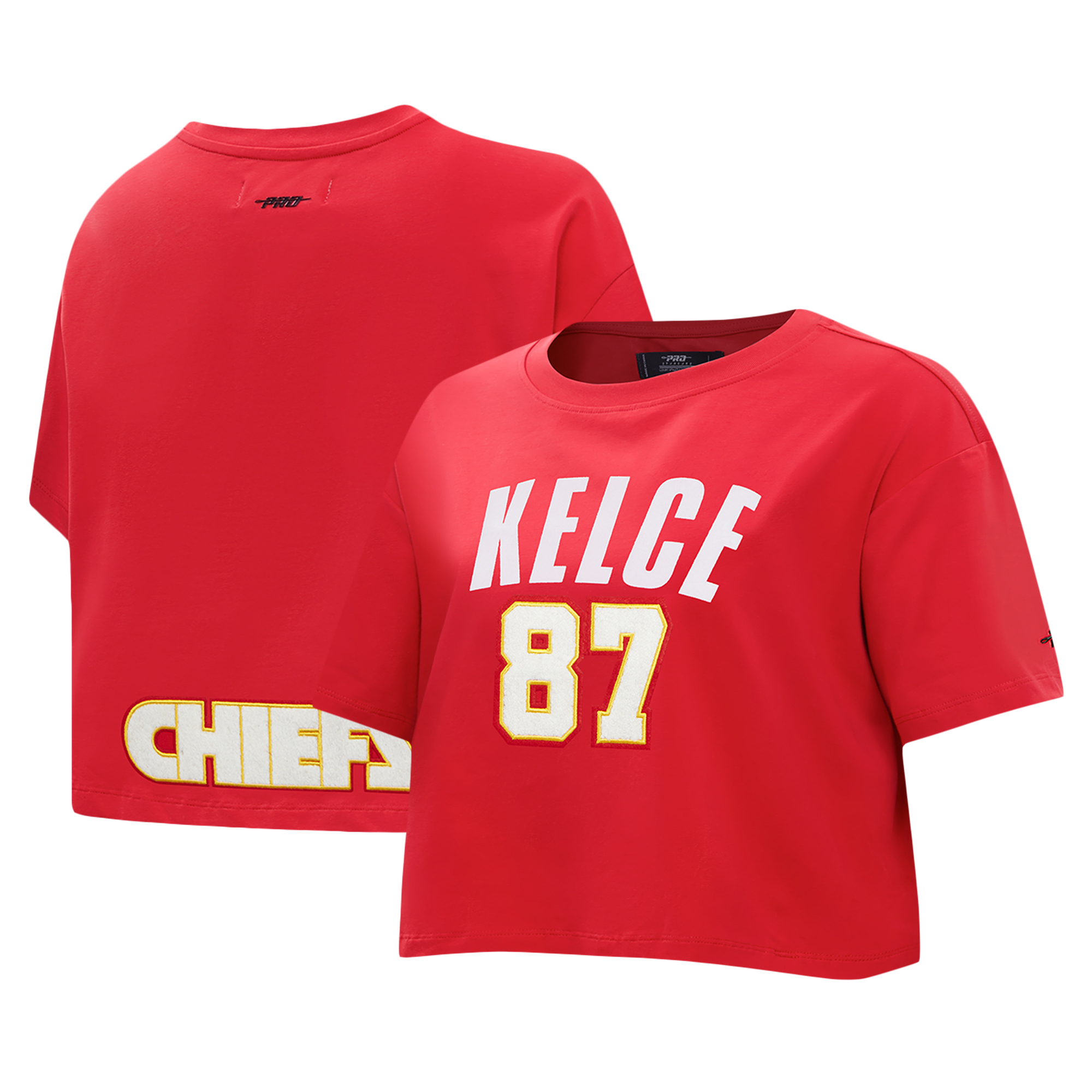Women's Pro Standard Travis Kelce Red Kansas City Chiefs Player Name & Number Cropped Boxy T-Shirt