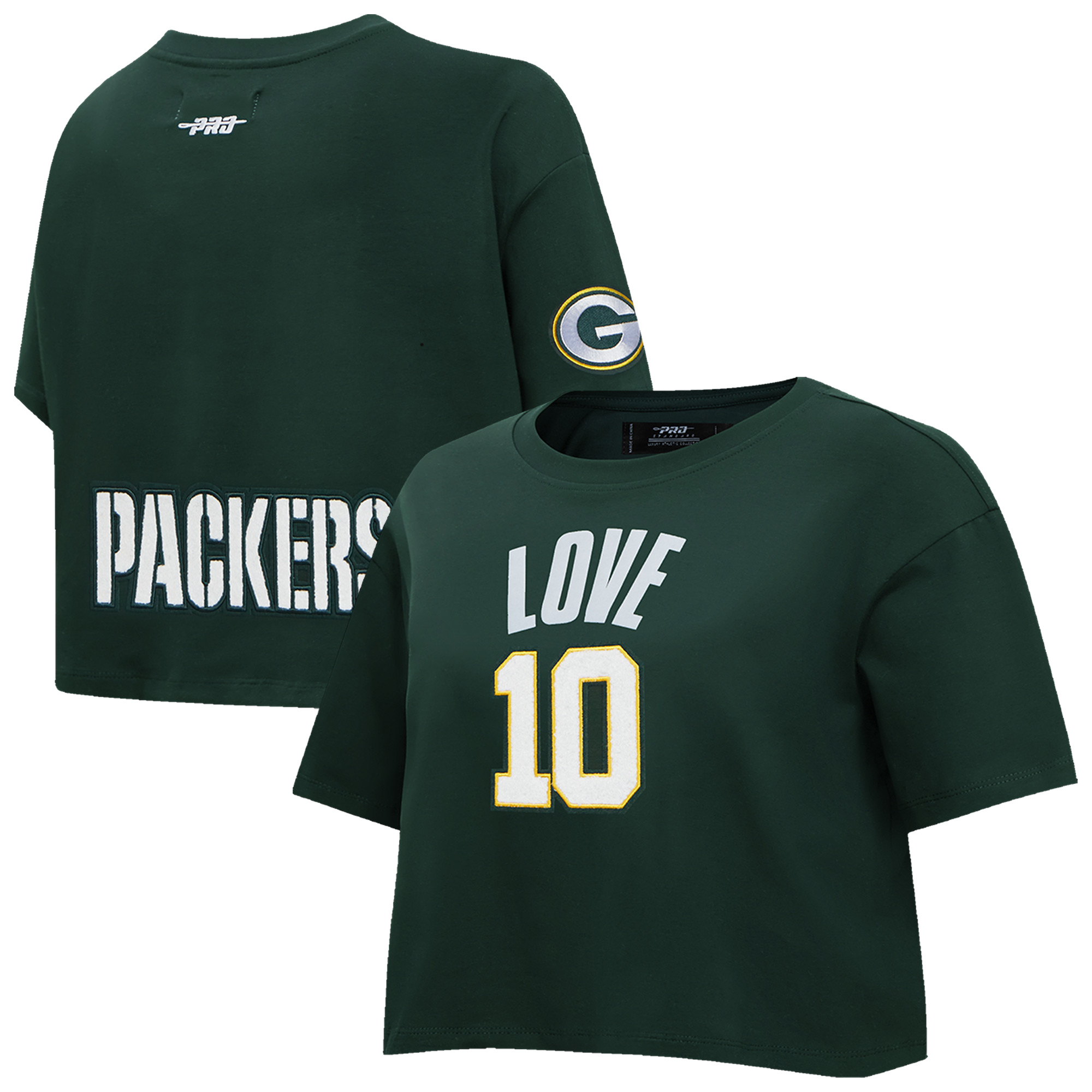 Women's Pro Standard Jordan Love Green Green Bay Packers Player Name & Number Cropped Boxy T-Shirt