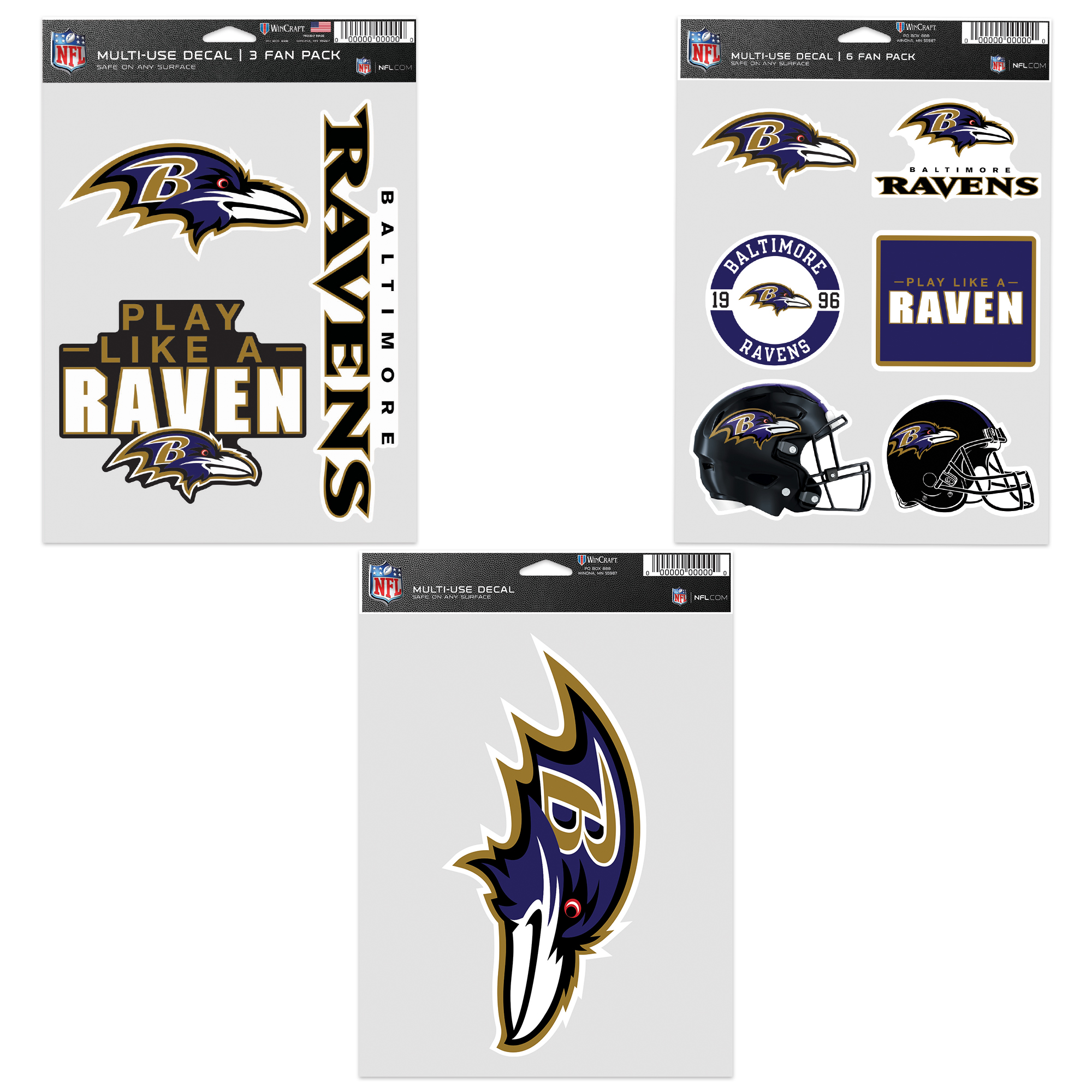 WinCraft Baltimore Ravens Three-Pack Fan Decal Set
