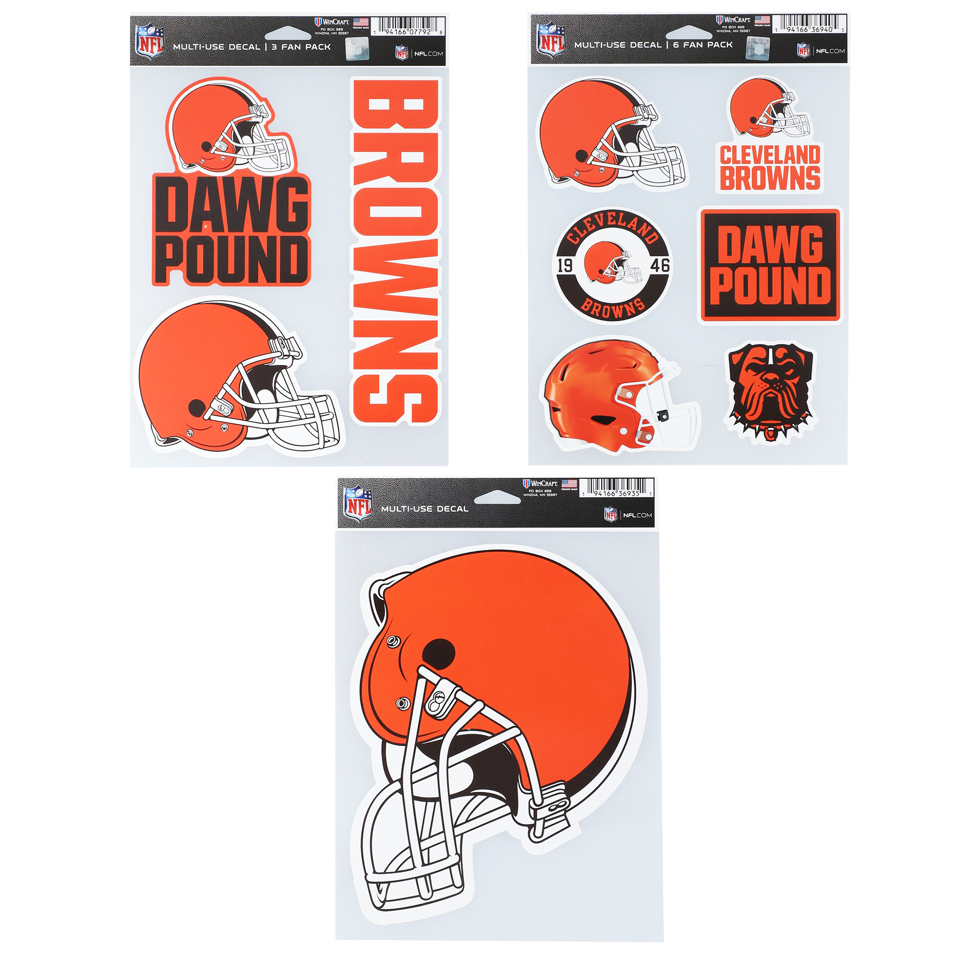 WinCraft Cleveland Browns Three-Pack Fan Decal Set