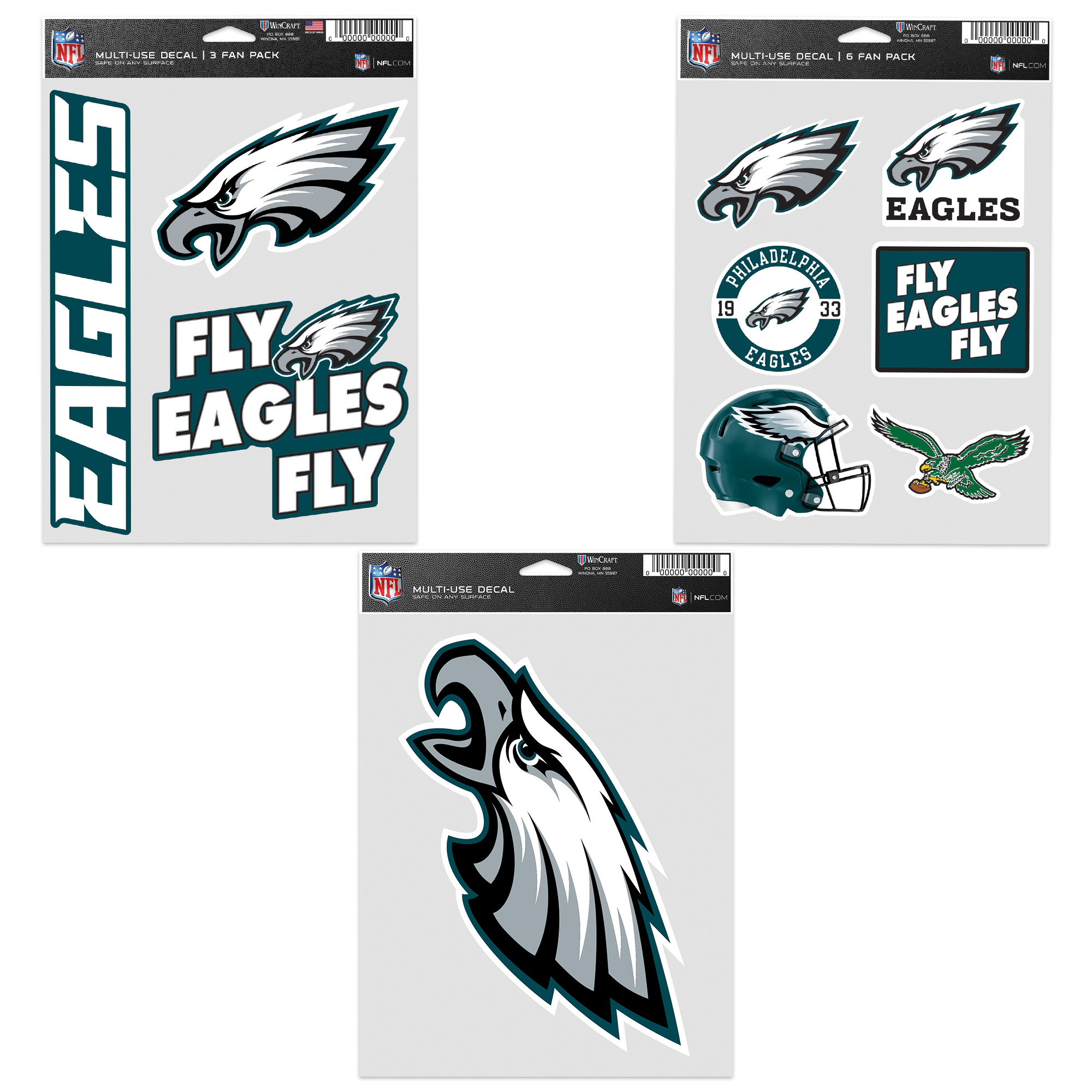 WinCraft Philadelphia Eagles Three-Pack Fan Decal Set