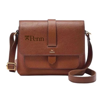 Fossil Pennsylvania Quakers Kinley Brown Leather Small Crossbody Bag