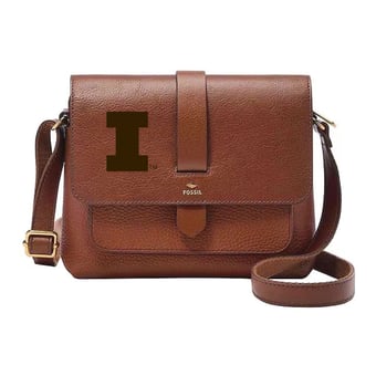 Fossil Illinois Fighting Illini Kinley Brown Leather Small Crossbody Bag