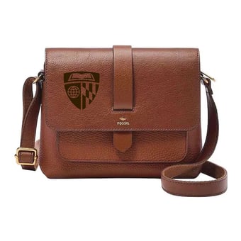 Fossil Johns Hopkins Blue Jays Kinley Brown Leather Small Crossbody Bag