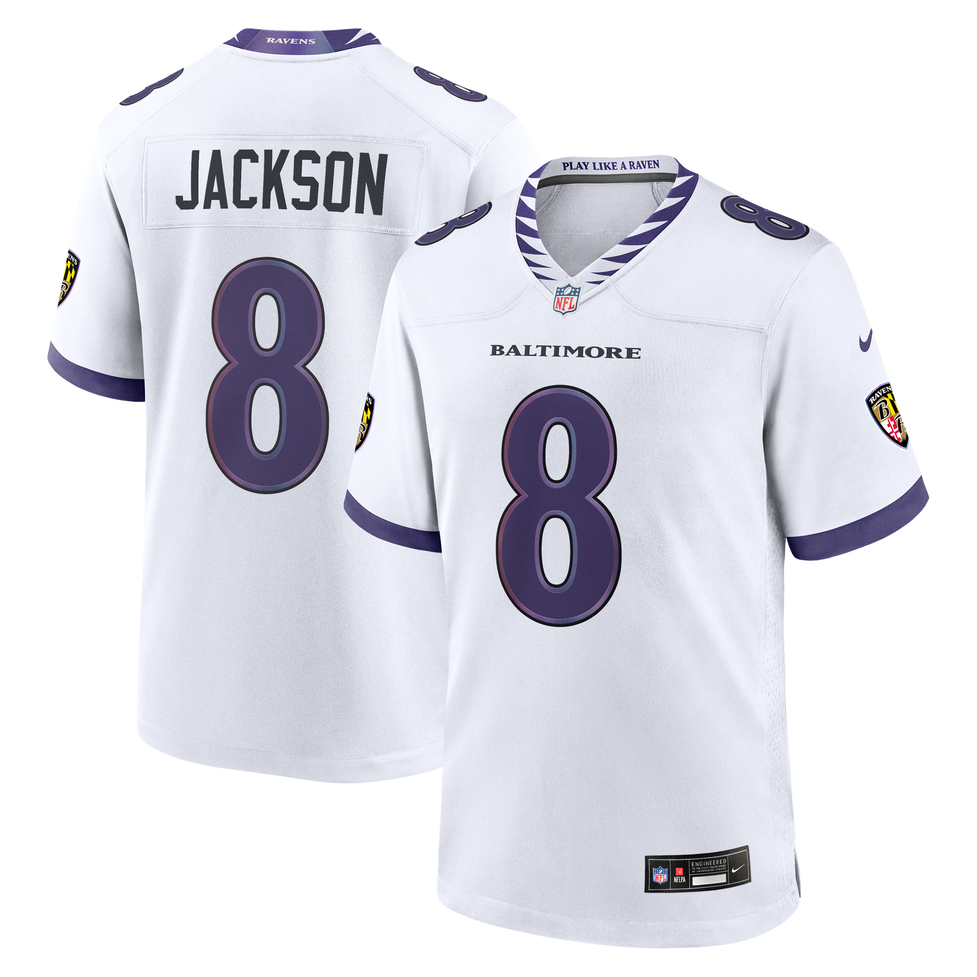 Camiseta de juego blanca Nike de Lamar Jackson para hombre de los Baltimore Ravens