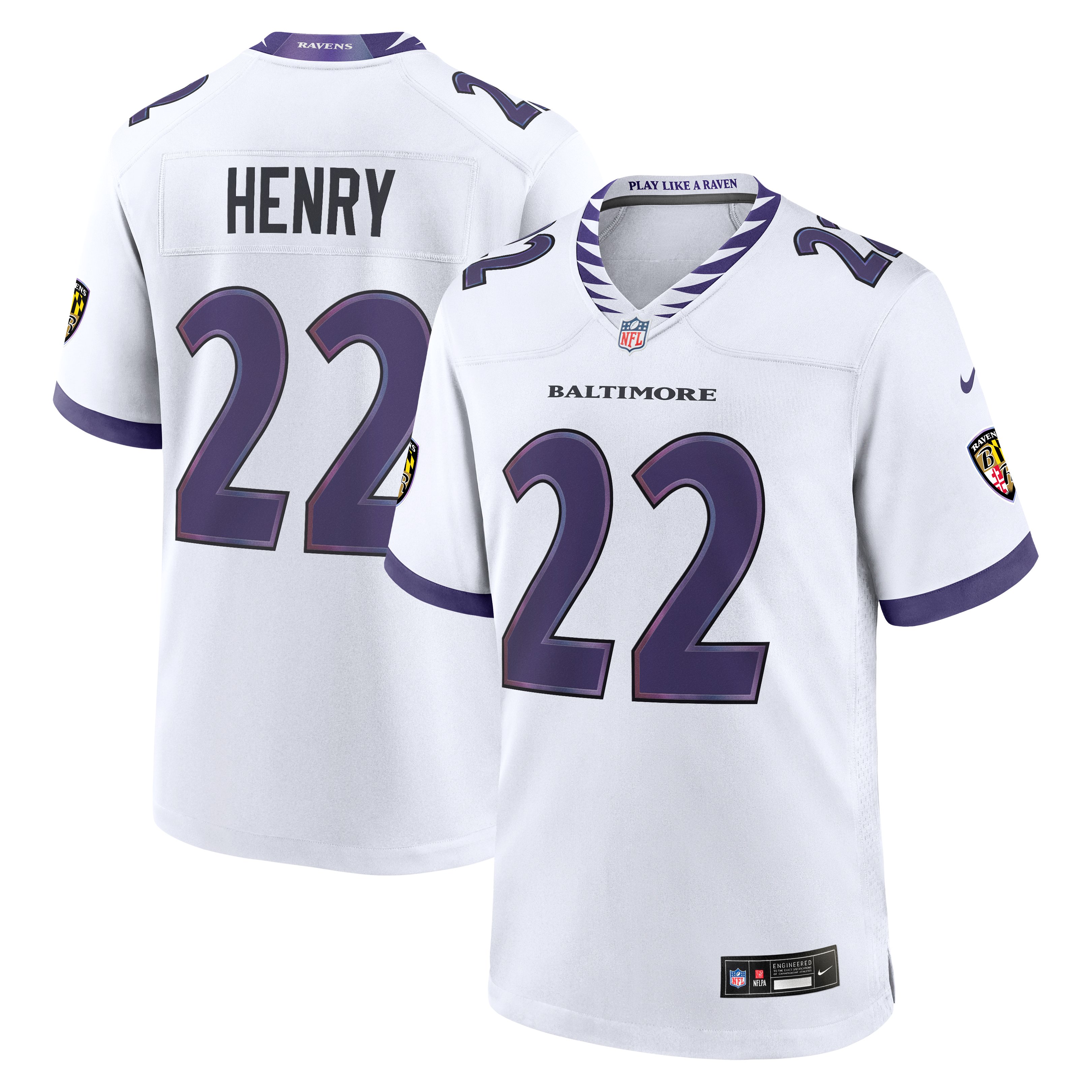 Men's Nike Derrick Henry White Baltimore Ravens Game Jersey