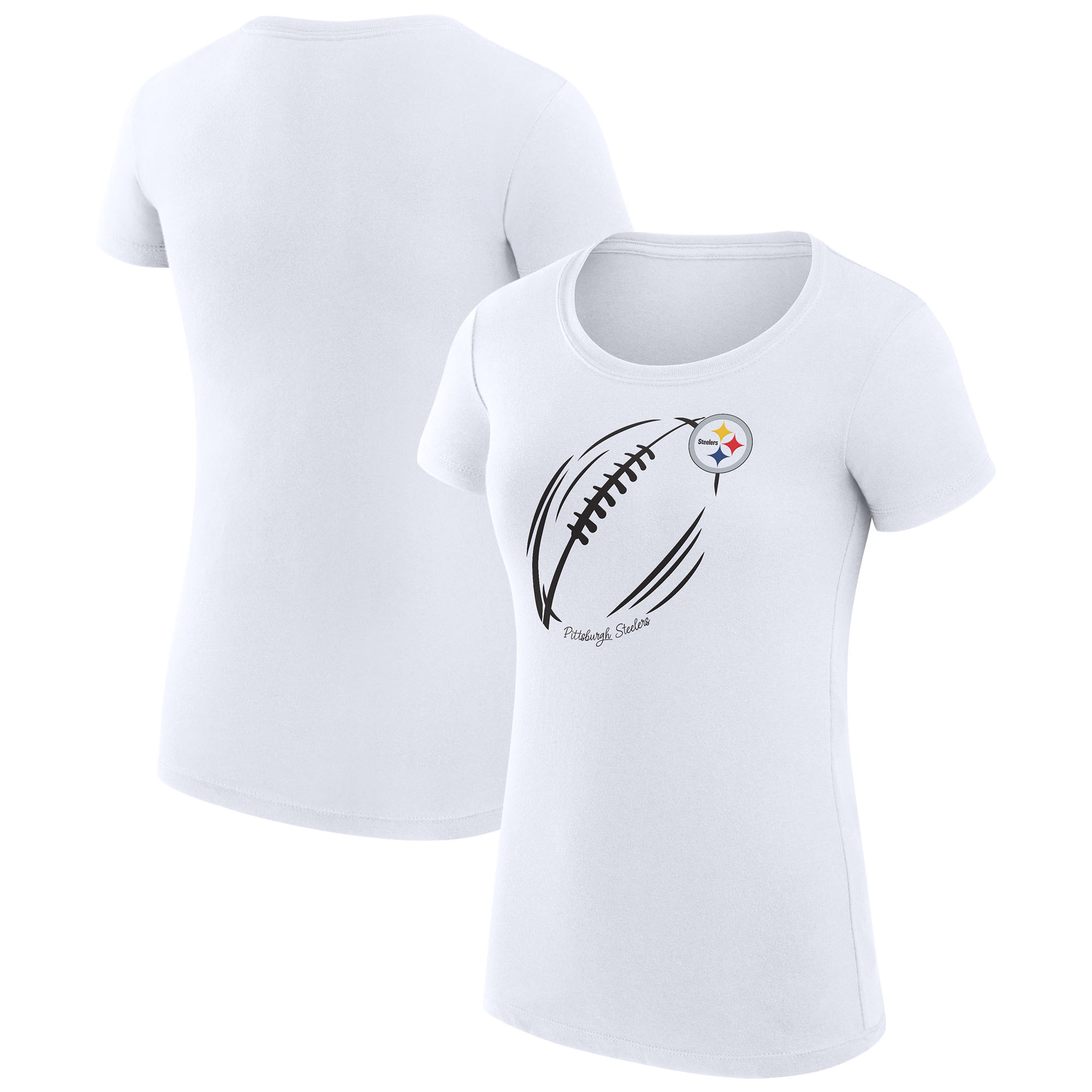 Women's G-III 4Her by Carl Banks White Pittsburgh Steelers Subtle Football Fitted T-Shirt