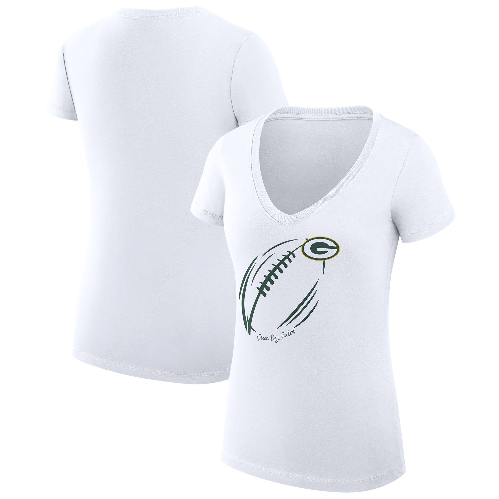 Women's G-III 4Her by Carl Banks White Green Bay Packers Subtle Football Fitted V-Neck T-Shirt