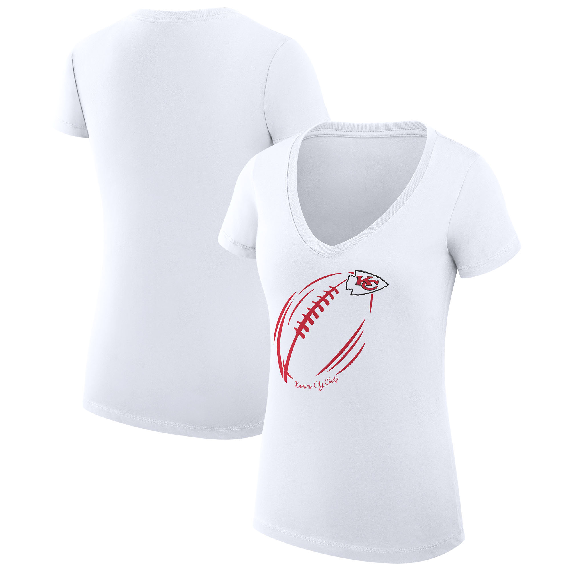 Women's G-III 4Her by Carl Banks White Kansas City Chiefs Super-Slim Fit Lightweight Subtle Football V-Neck T-Shirt