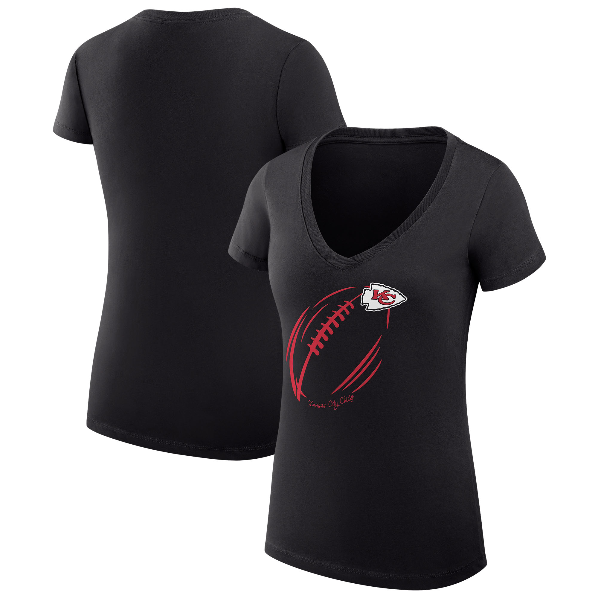 Women's G-III 4Her by Carl Banks Black Kansas City Chiefs Super-Slim Fit Lightweight Subtle Football V-Neck T-Shirt