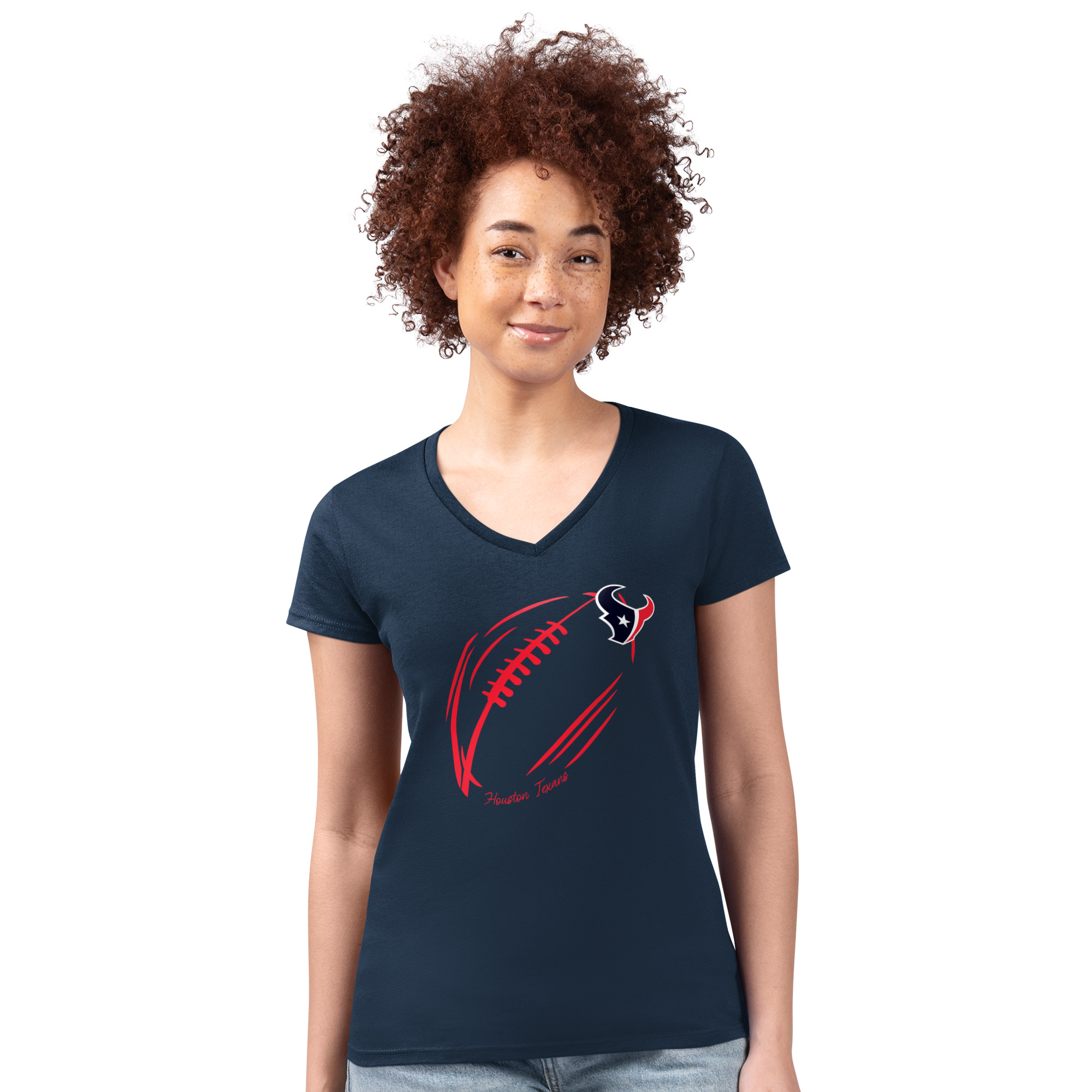 Women's G-III 4Her by Carl Banks Navy Houston Texans Super-Slim Fit Lightweight Subtle Football V-Neck T-Shirt