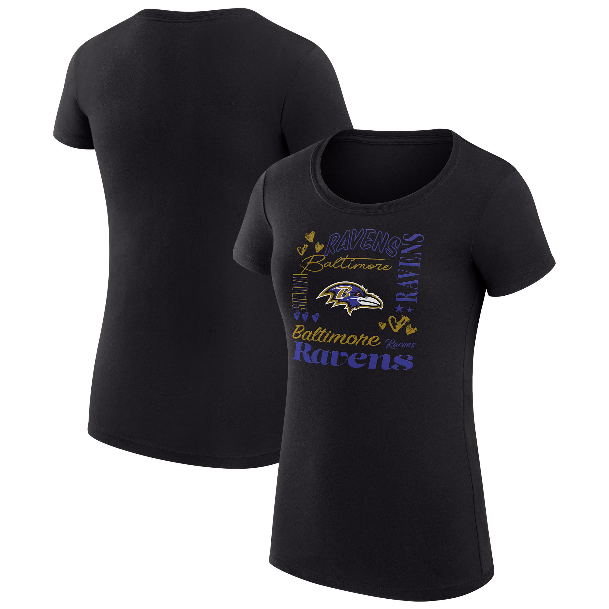 Women's G-III 4Her by Carl Banks Black Baltimore Ravens Super-Slim Fit Lightweight Collage Team T-Shirt