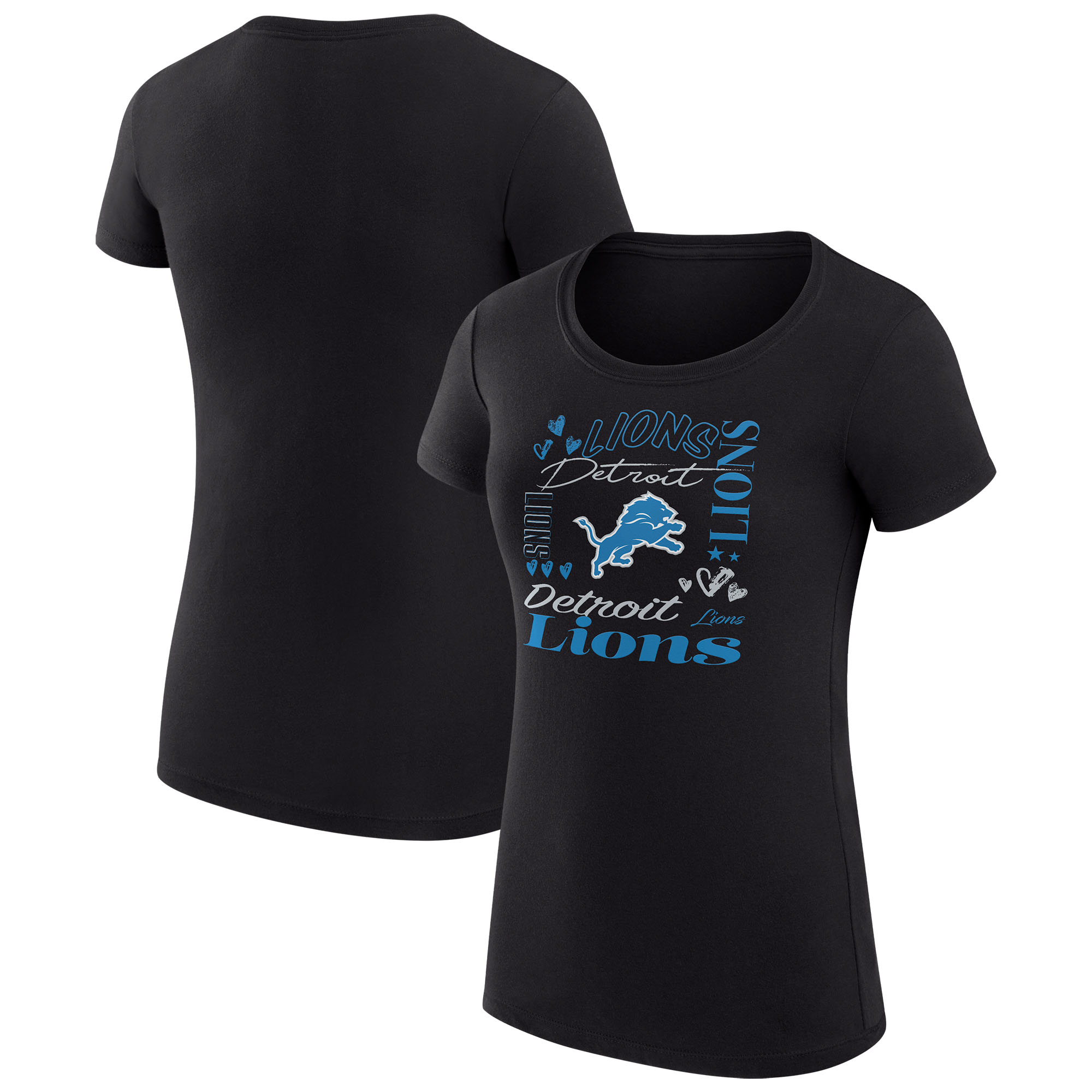Women's G-III 4Her by Carl Banks Black Detroit Lions Super-Slim Fit Lightweight Collage Team T-Shirt