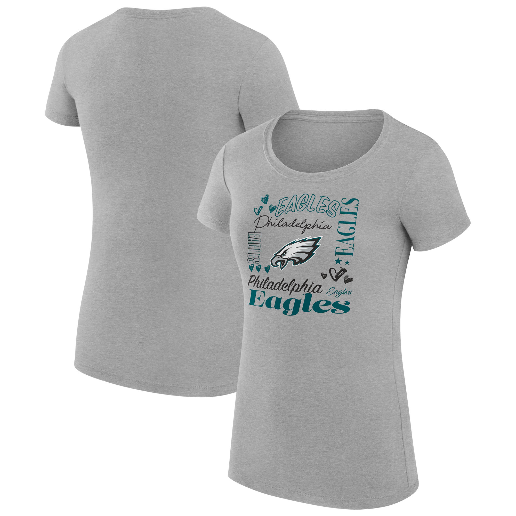 Women's G-III 4Her by Carl Banks Heather Gray Philadelphia Eagles Super-Slim Fit Lightweight Collage Team T-Shirt