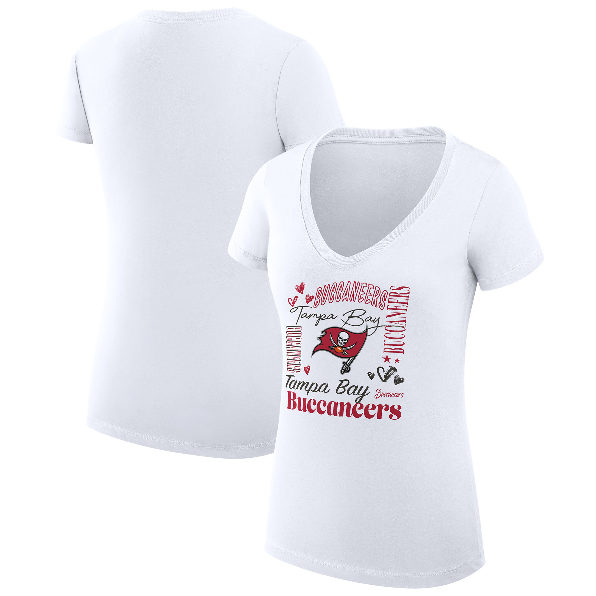 Women's G-III 4Her by Carl Banks White Tampa Bay Buccaneers Super-Slim Fit Lightweight Collage Team V-Neck T-Shirt
