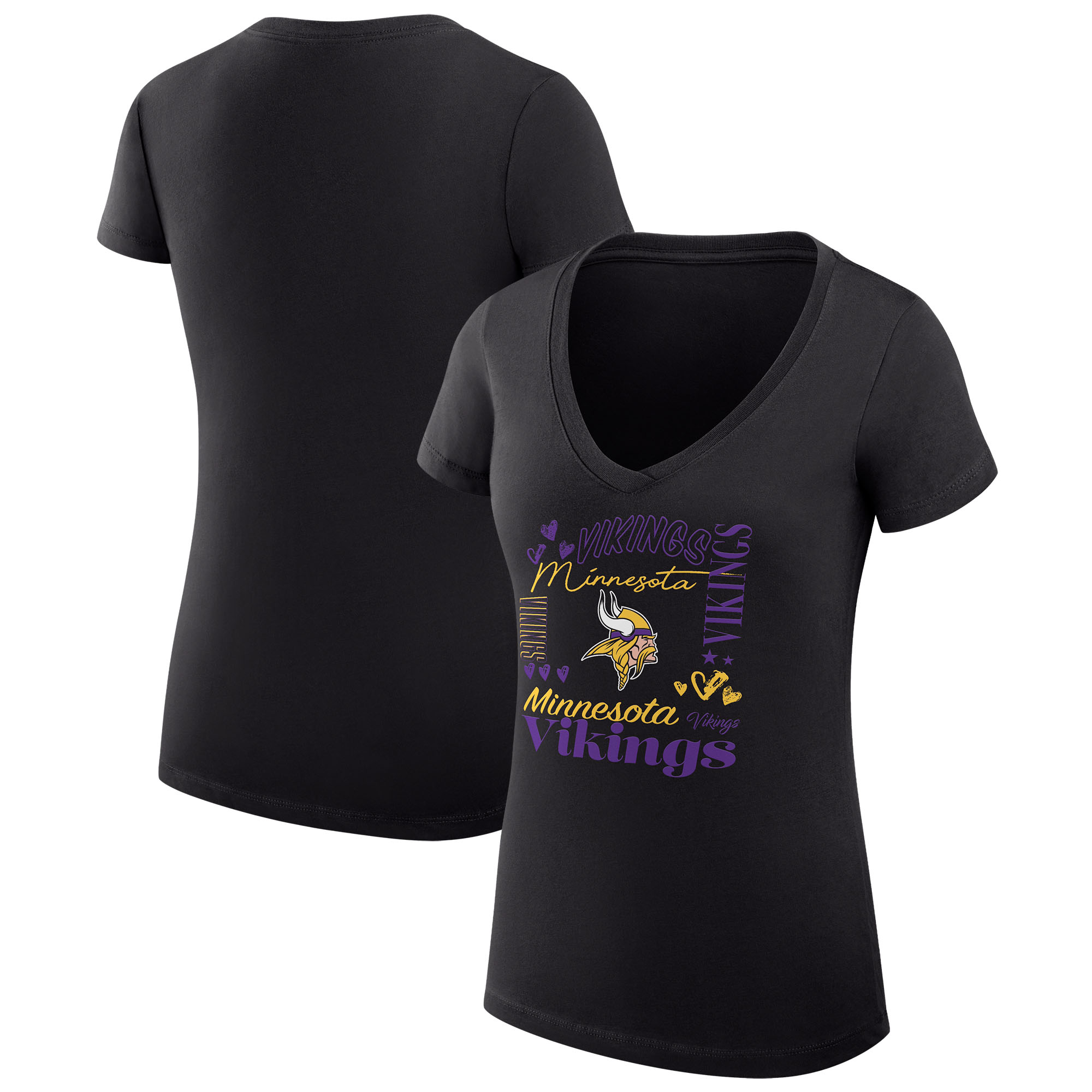 Women's G-III 4Her by Carl Banks Black Minnesota Vikings Super-Slim Fit Lightweight Collage Team V-Neck T-Shirt