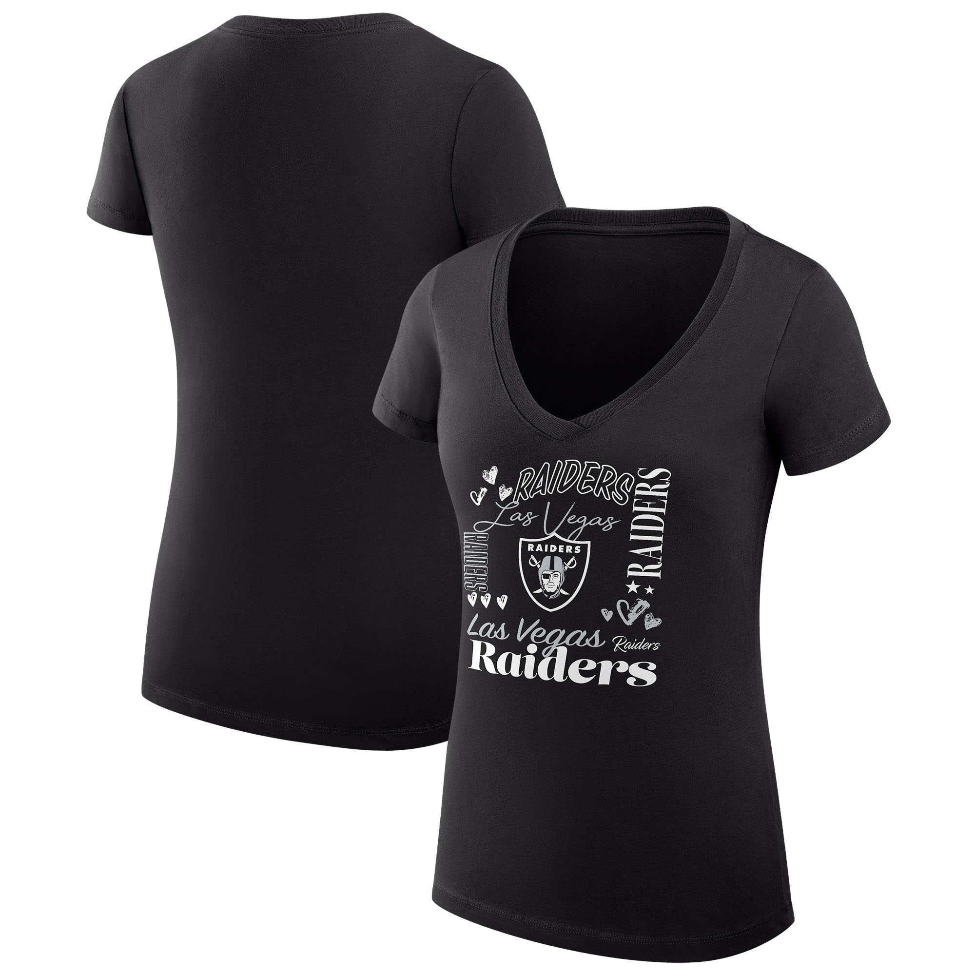 Women's G-III 4Her by Carl Banks Black Las Vegas Raiders Super-Slim Fit Lightweight Collage Team V-Neck T-Shirt