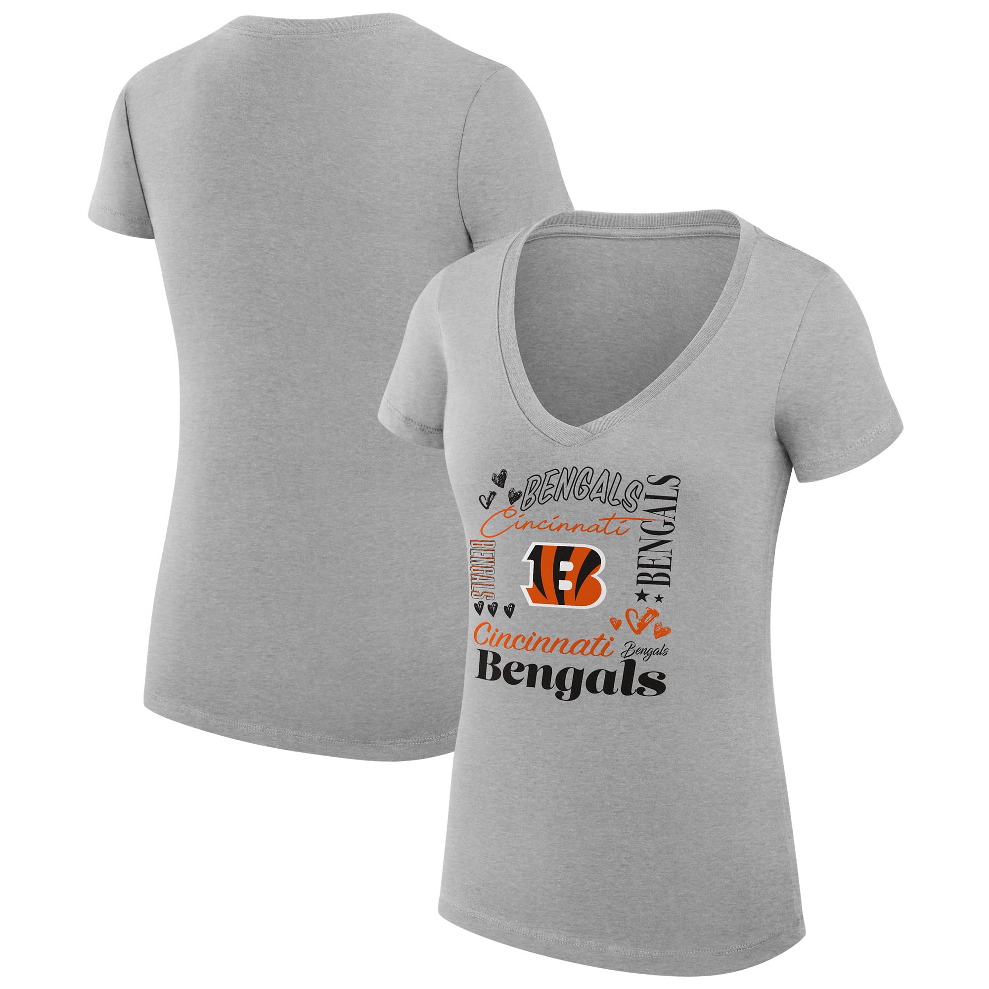Women’s G-III 4Her by Carl Banks Heather Gray Cincinnati Bengals Super-Slim Fit Lightweight Collage Team V-Neck T-Shirt Women’s G-III 4Her by Carl Banks Heather Gray Cincinnati Bengals Super-Slim Fit Lightweight Collage Team V-Neck T-Shirt