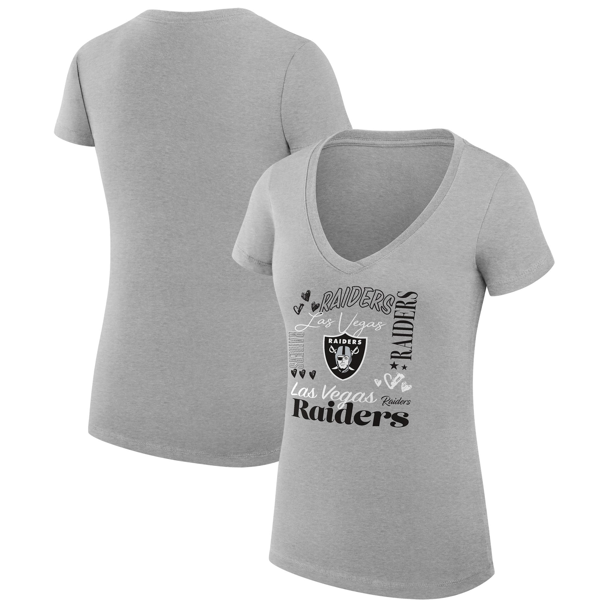 Women’s G-III 4Her by Carl Banks Heather Gray Las Vegas Raiders Super-Slim Fit Lightweight Collage Team V-Neck T-Shirt Women’s G-III 4Her by Carl Banks Heather Gray Las Vegas Raiders Super-Slim Fit Lightweight Collage Team V-Neck T-Shirt