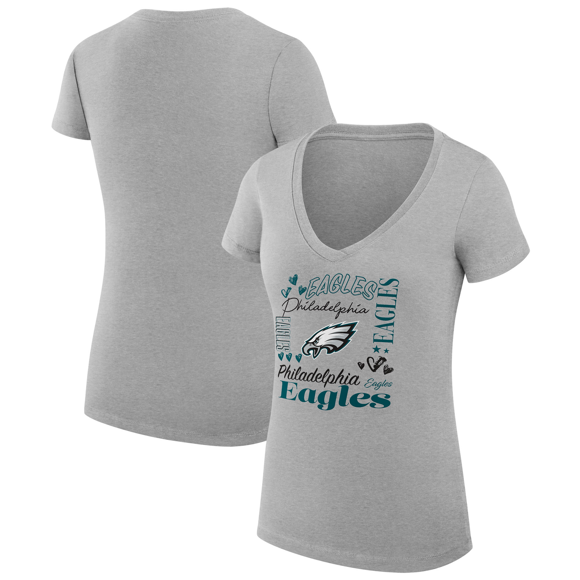 Women's G-III 4Her by Carl Banks Heather Gray Philadelphia Eagles Super-Slim Fit Lightweight Collage Team V-Neck T-Shirt