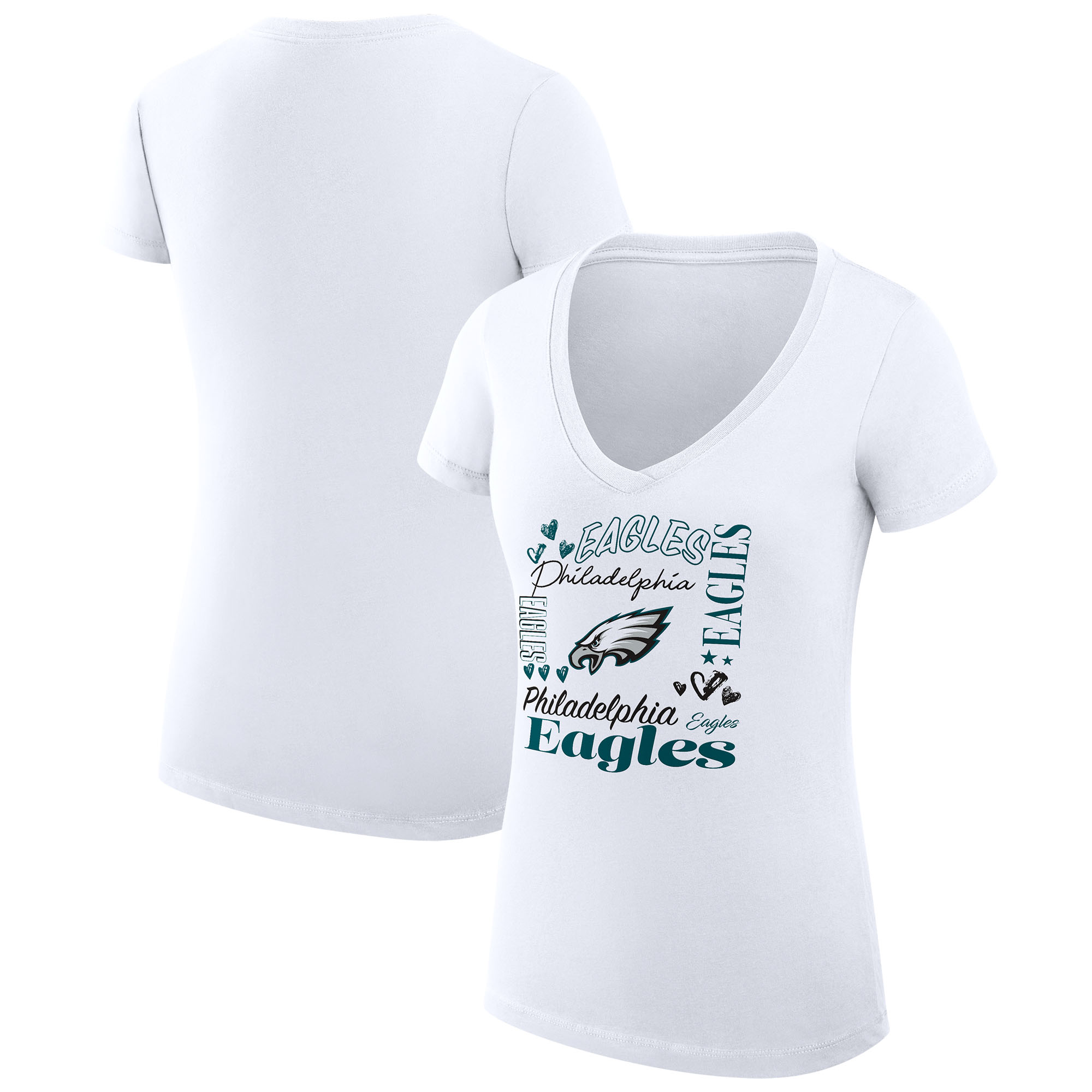 Women's G-III 4Her by Carl Banks White Philadelphia Eagles Super-Slim Fit Lightweight Collage Team V-Neck T-Shirt