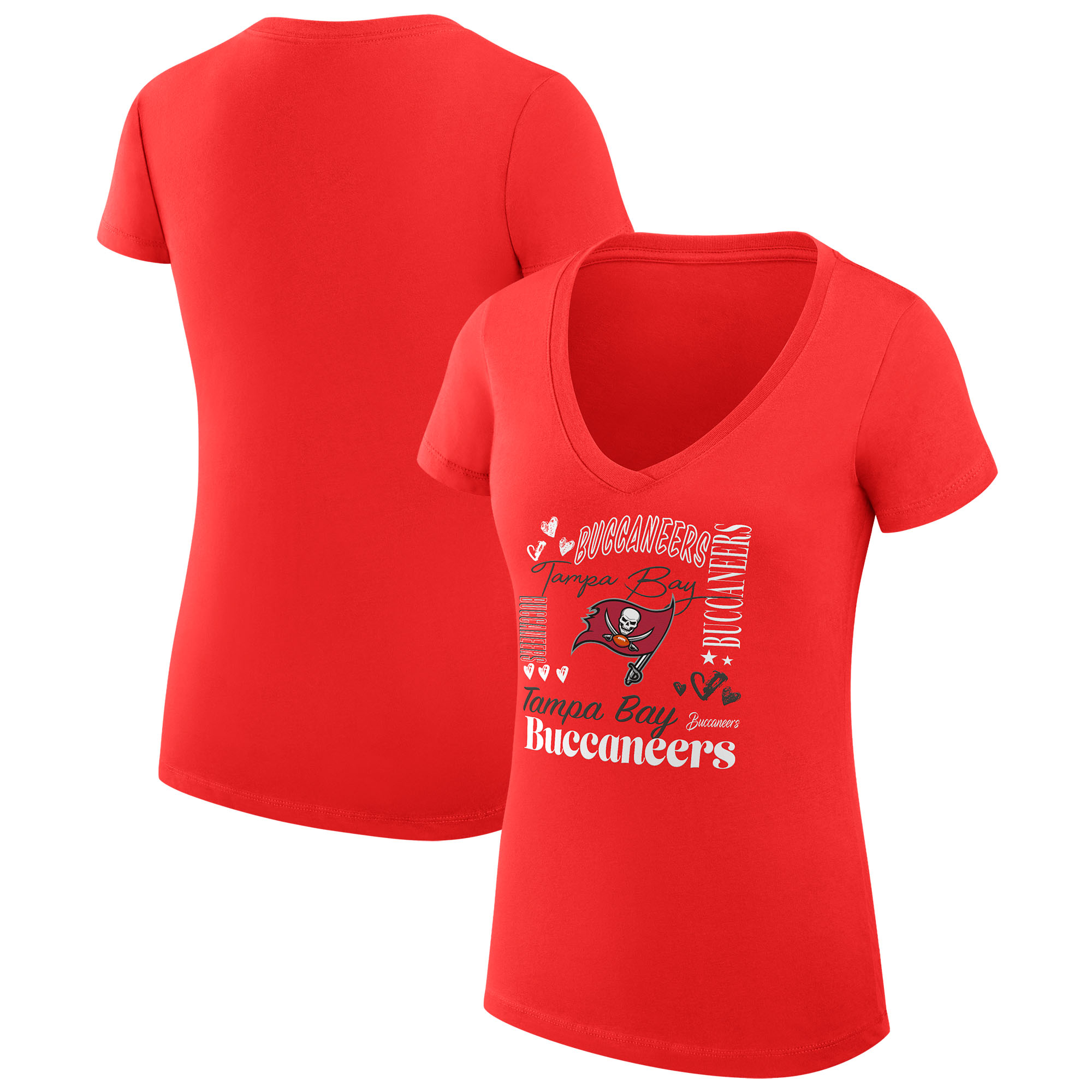 Women's G-III 4Her by Carl Banks Red Tampa Bay Buccaneers Super-Slim Fit Lightweight Collage Team V-Neck T-Shirt