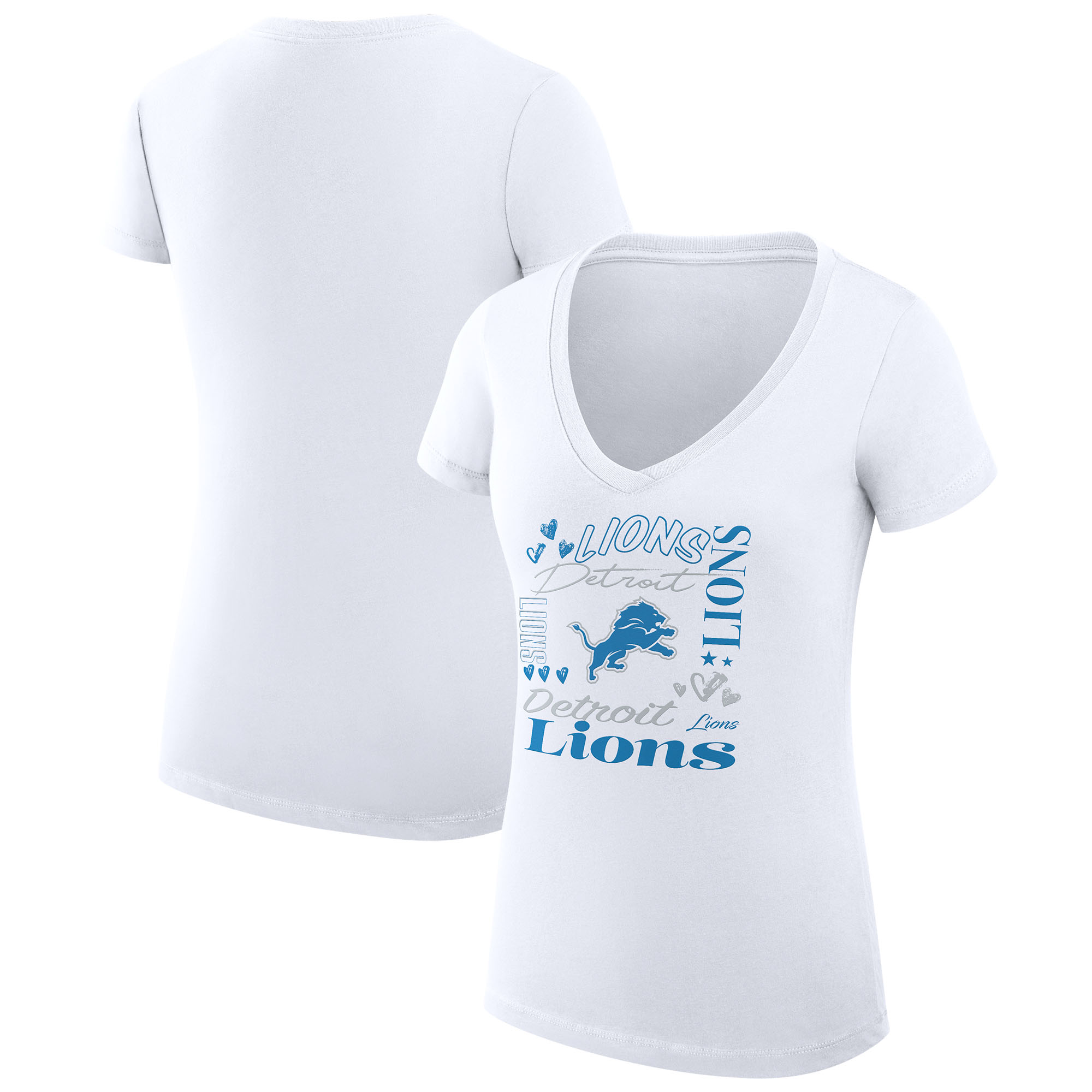 Women's G-III 4Her by Carl Banks White Detroit Lions Super-Slim Fit Lightweight Collage Team V-Neck T-Shirt