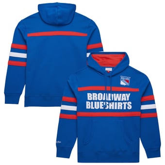 Men's Mitchell & Ness Blue New York Rangers Head Coach Slogan Pullover Hoodie