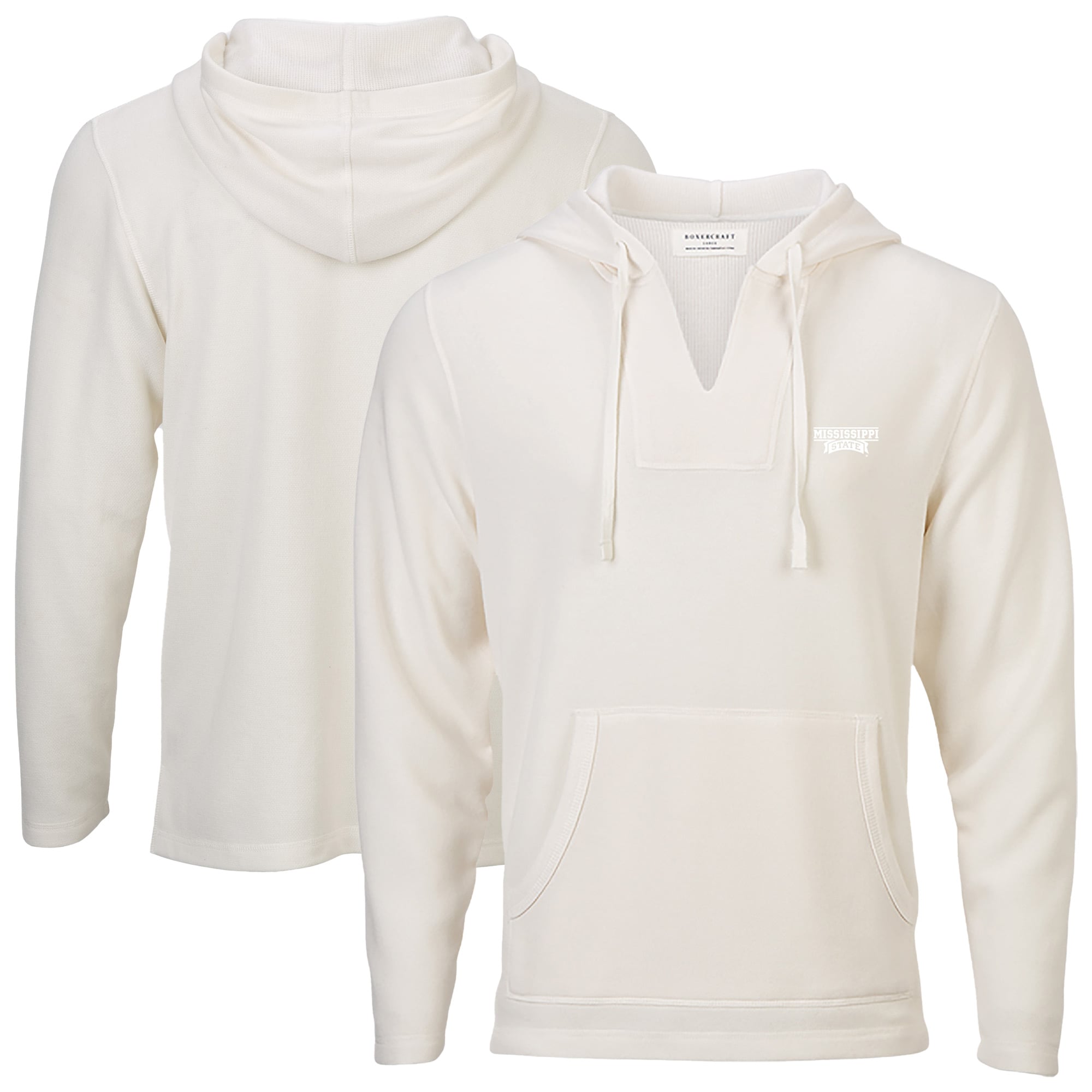 Women's Boxercraft White Mississippi State Bulldogs Baja Fleece V-Neck Pullover Hoodie