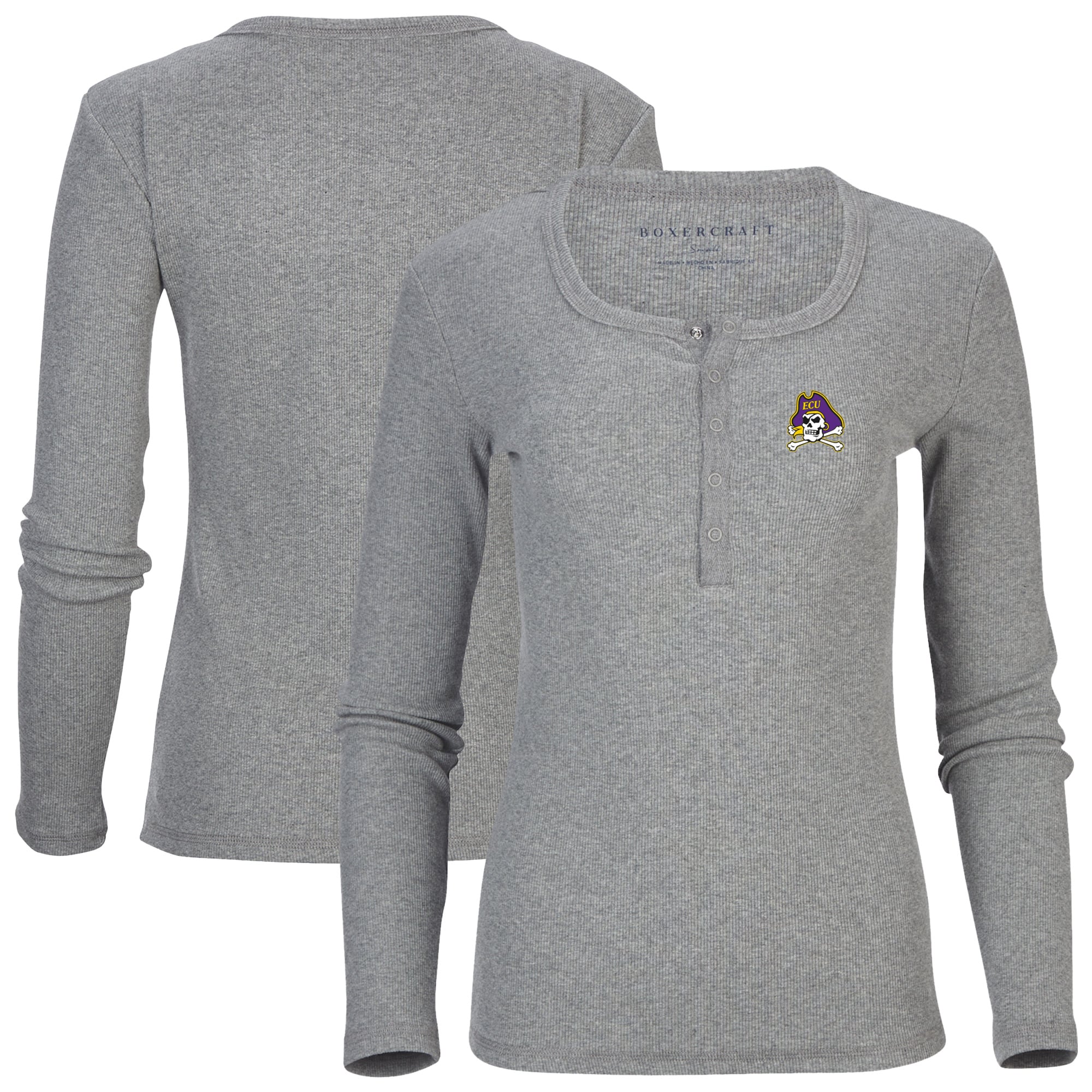 Women's Gray ECU Pirates Harper Henley Long Sleeve T-Shirt