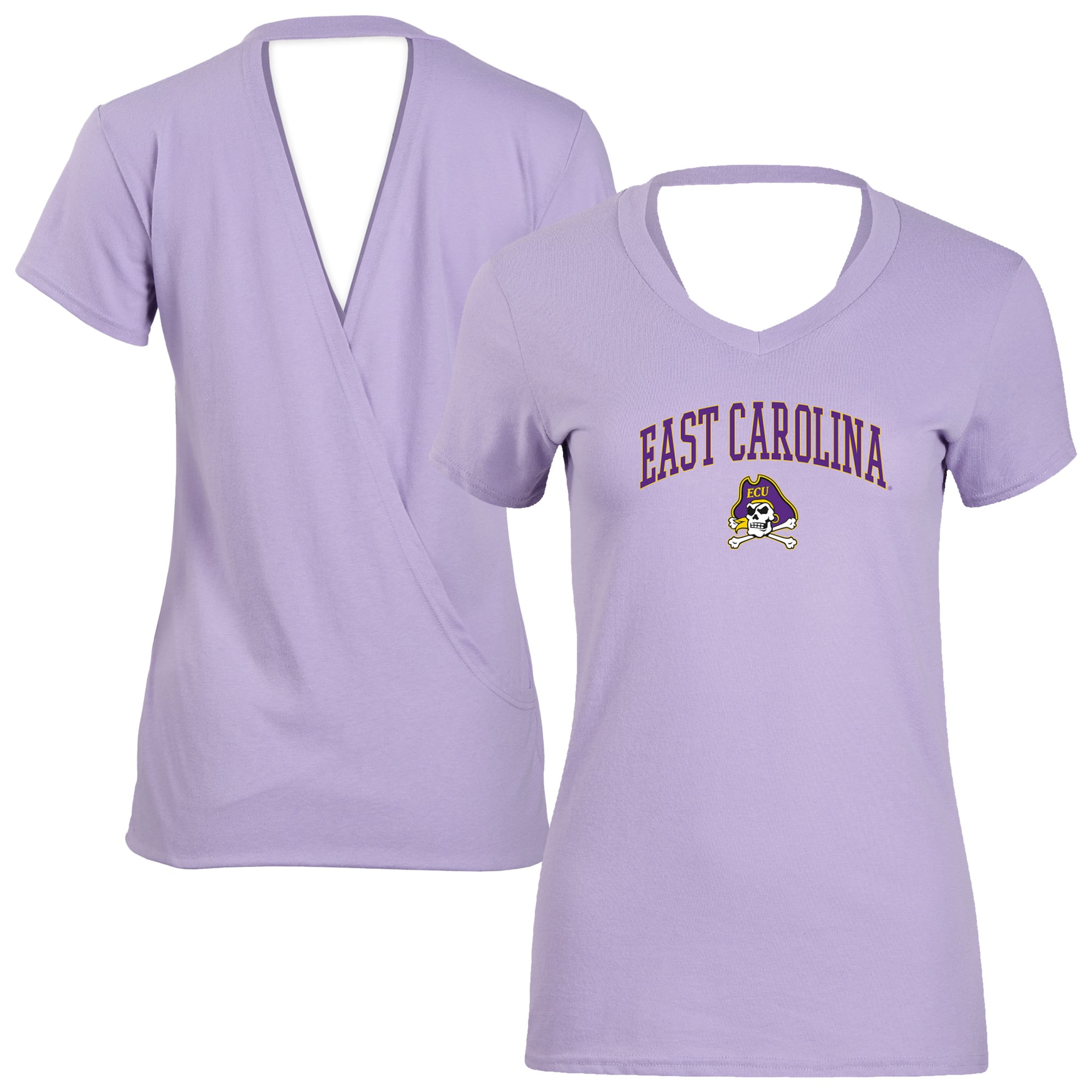 Women's Lavender ECU Pirates Bella Crossover Back V-Neck T-Shirt