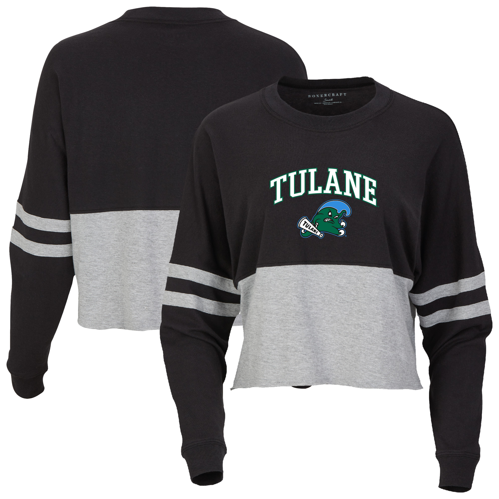 Women’s Black Tulane Green Wave Oversized Cropped Retro Long Sleeve T-Shirt Women’s Black Tulane Green Wave Oversized Cropped Retro Long Sleeve T-Shirt