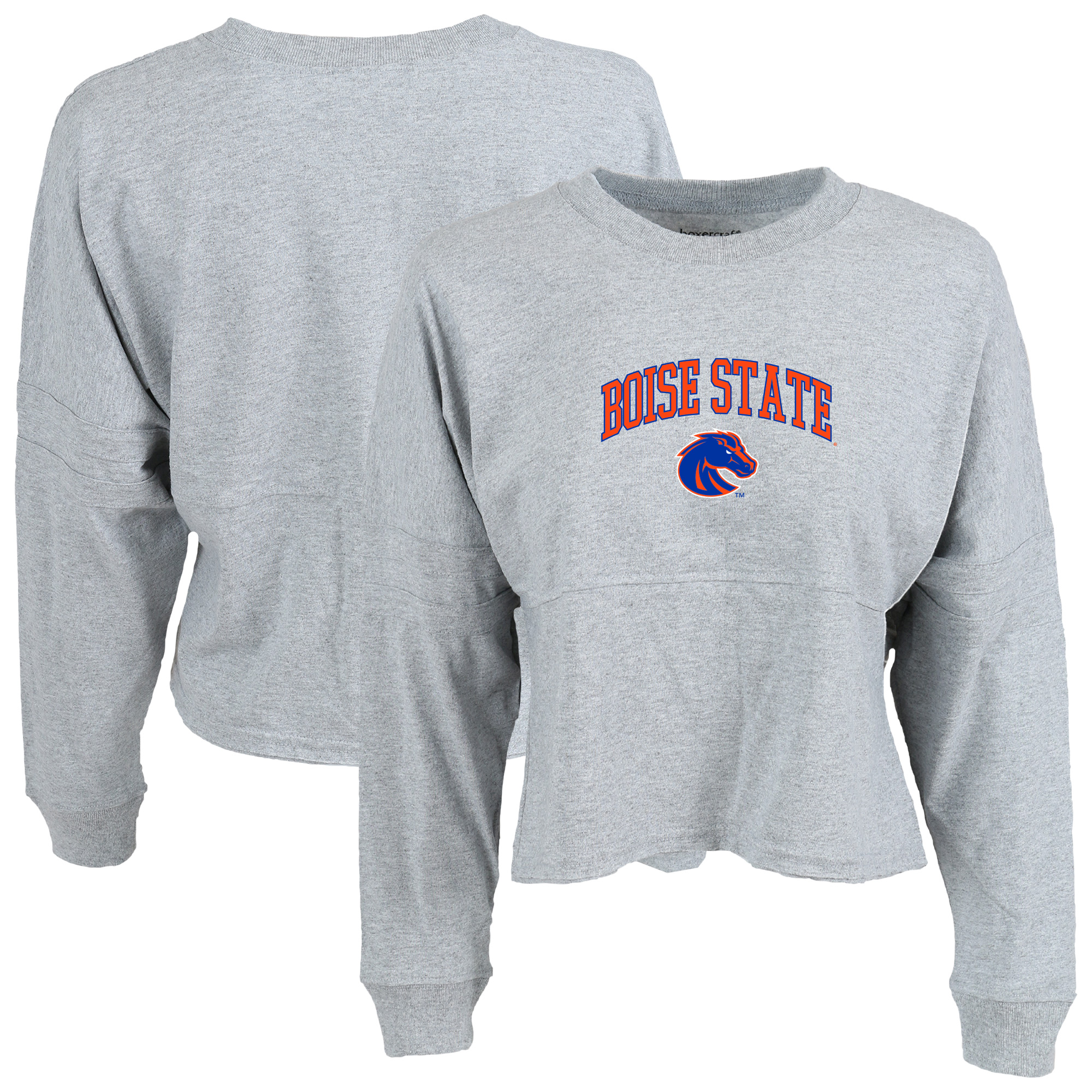 Women’s Heather Gray Boise State Broncos Oversized Cropped Retro Long Sleeve T-Shirt Women’s Heather Gray Boise State Broncos Oversized Cropped Retro Long Sleeve T-Shirt
