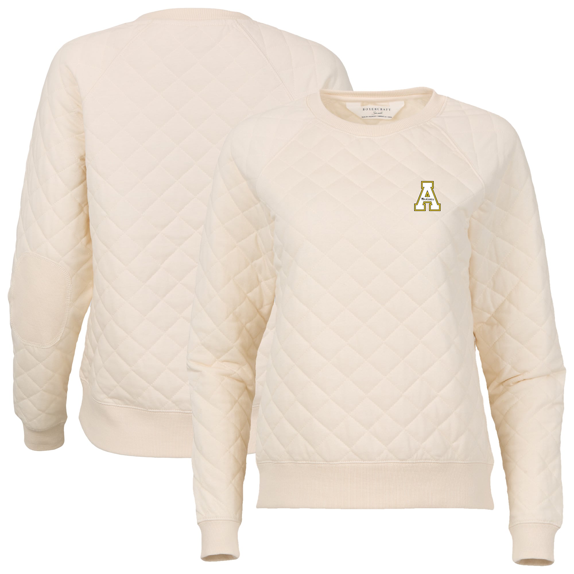 Women's Boxercraft Cream Appalachian State Mountaineers Quilted Pullover Sweatshirt