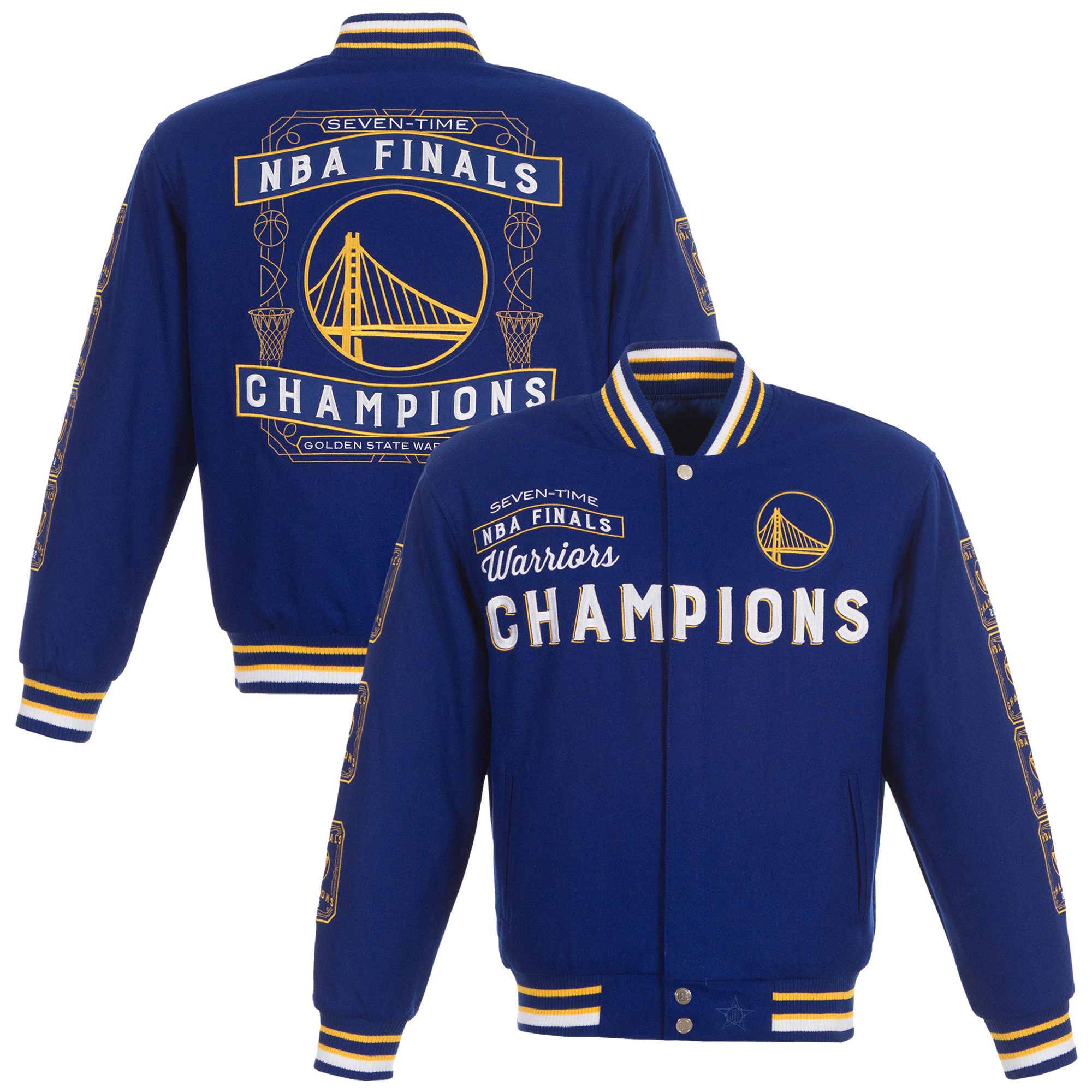 Men's JH Design Royal Golden State Warriors 7-Time NBA Finals Champions Reversible Wool Full-Zip Jacket