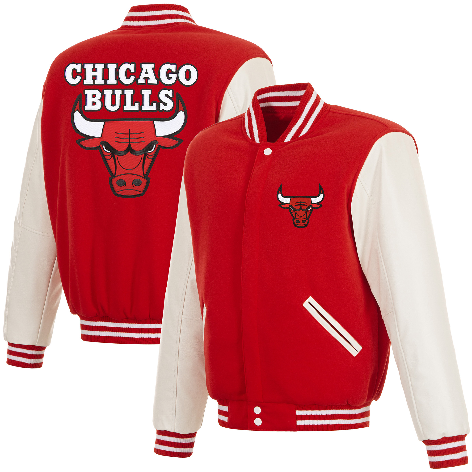 Men's JH Design Red Chicago Bulls Reversible Varsity Full-Snap Jacket