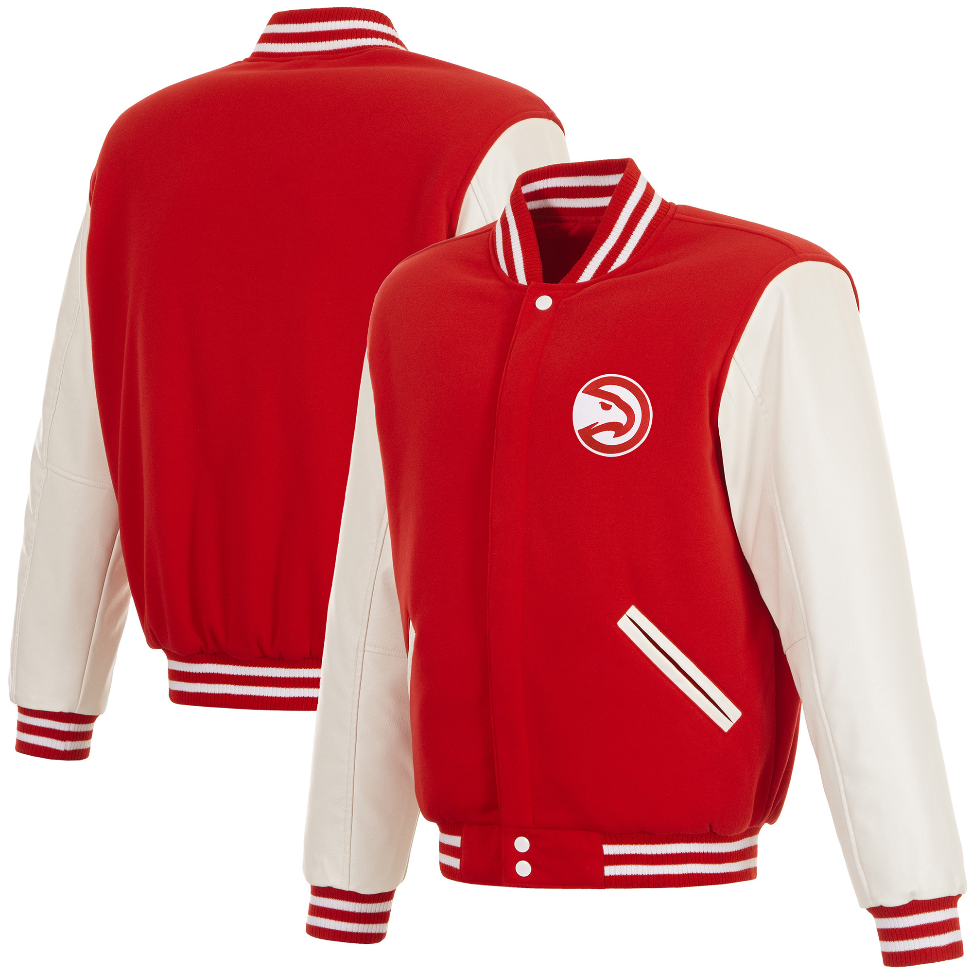Men's JH Design Red Atlanta Hawks Reversible Varsity Full-Snap Jacket